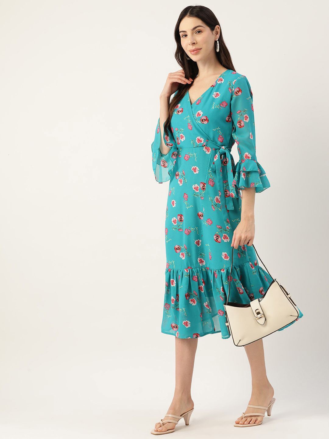 DressBerry Floral Print Bell Sleeve Georgette Fit and Flare Midi Dress, Turquoise blue
DressBerry Floral Print Bell Sleeve Georgette Fit and Flare Midi Dress, Turquoise blue