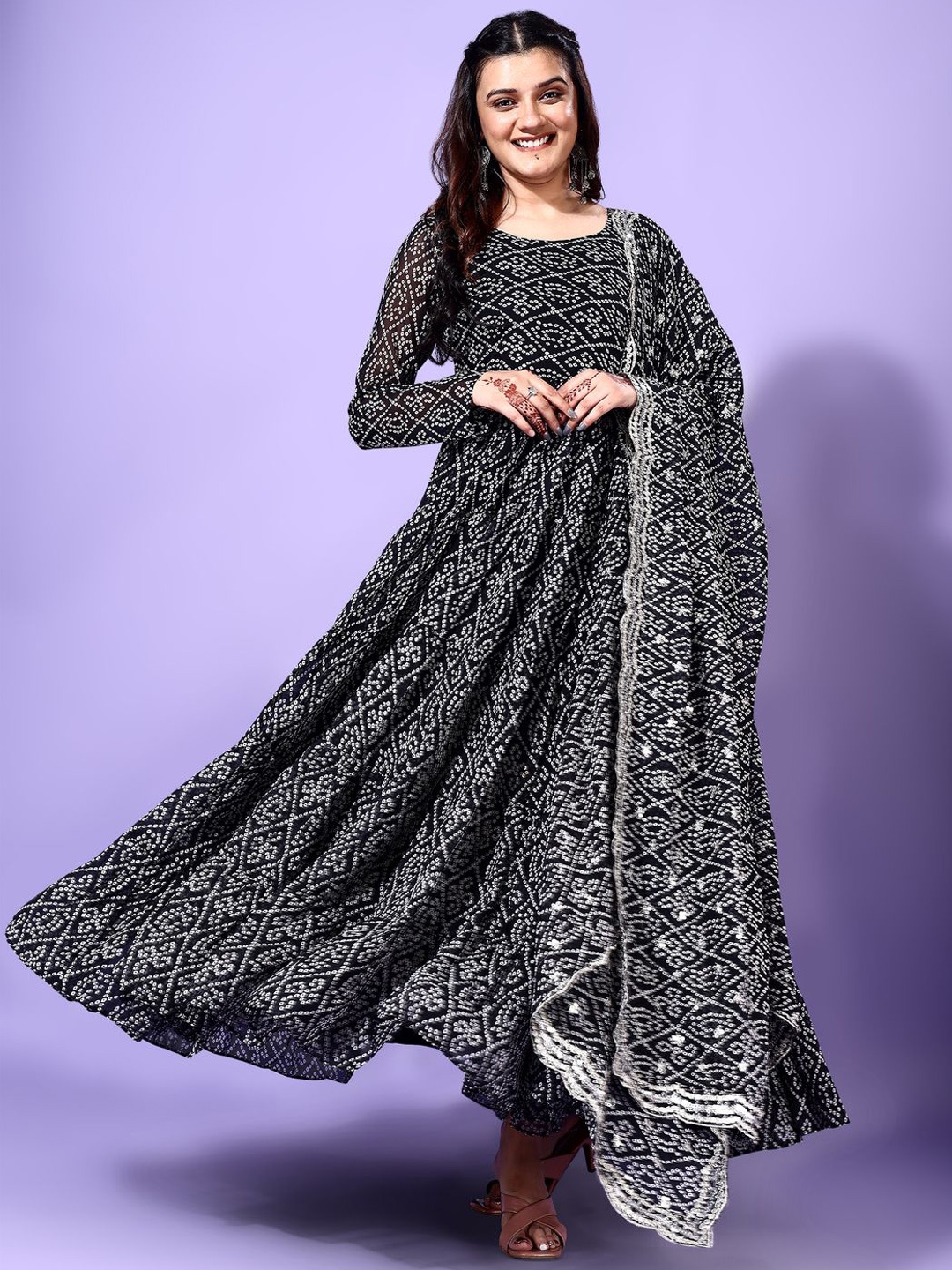 Fashion Basket Bandhani Printed Round Neck Anarkali Kurta With Trouser And Dupatta, Black
Fashion Basket Bandhani Printed Round Neck Anarkali Kurta With Trouser And Dupatta, Black