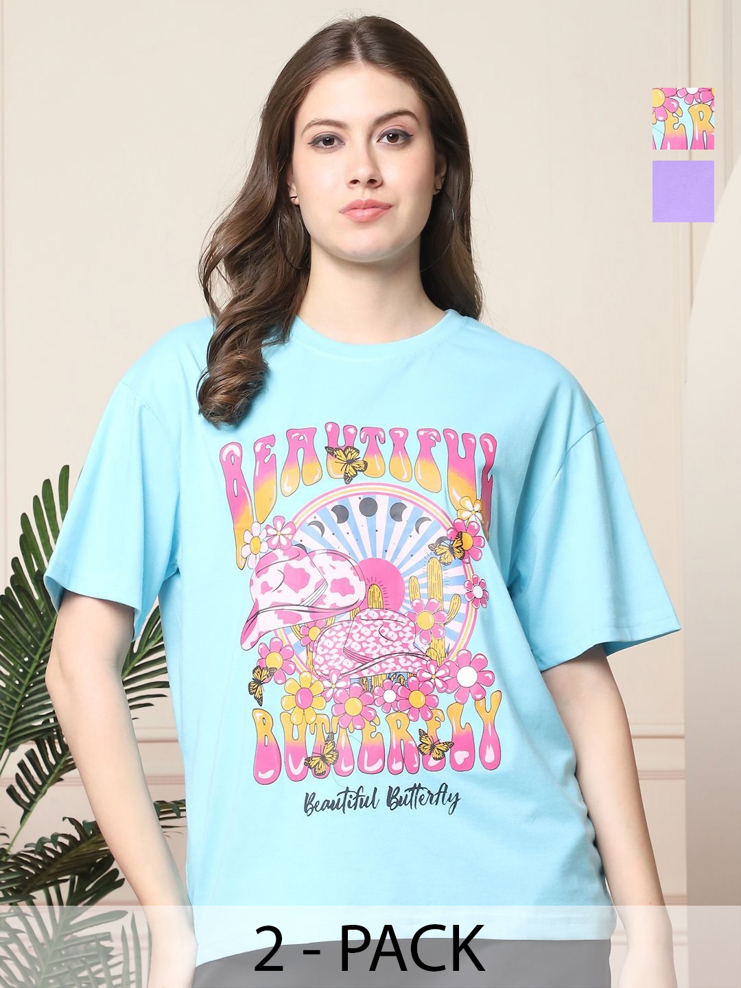 Dreambe Women Pack of 2 Graphic Printed Round Neck Cotton Relaxed Fit T-shirts, Turquoise blue
Dreambe Women Pack of 2 Graphic Printed Round Neck Cotton Relaxed Fit T-shirts, Turquoise blue