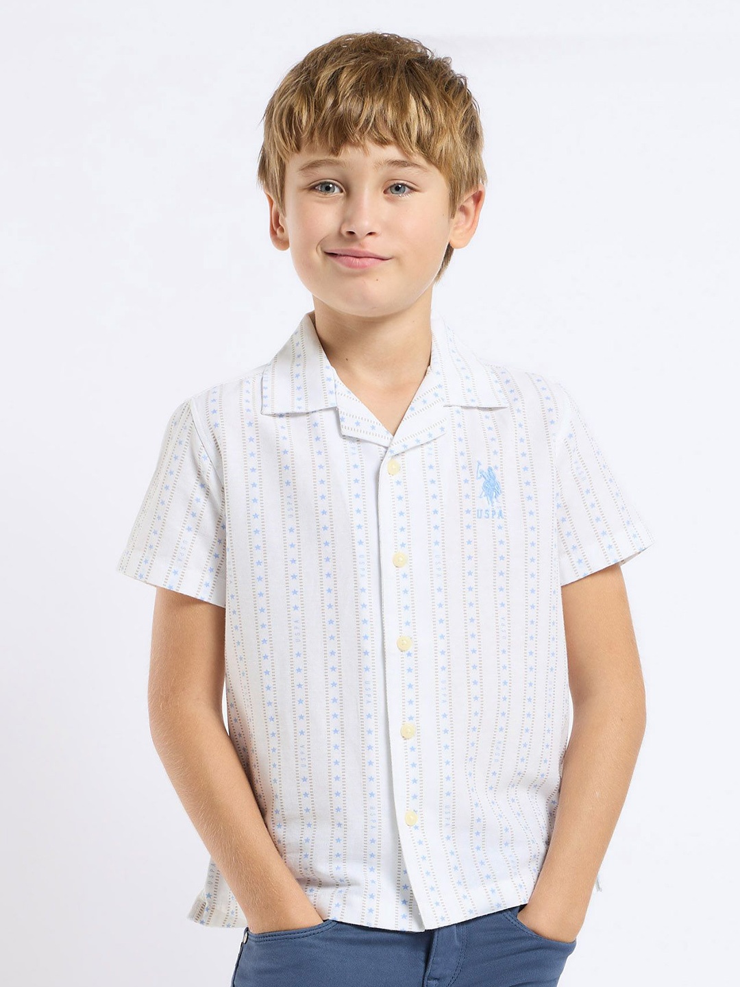 U.S. Polo Assn. Kids Boys Relaxed Fit Cuban Collar Geometric Printed Cotton Casual Shirt, White
U.S. Polo Assn. Kids Boys Relaxed Fit Cuban Collar Geometric Printed Cotton Casual Shirt, White