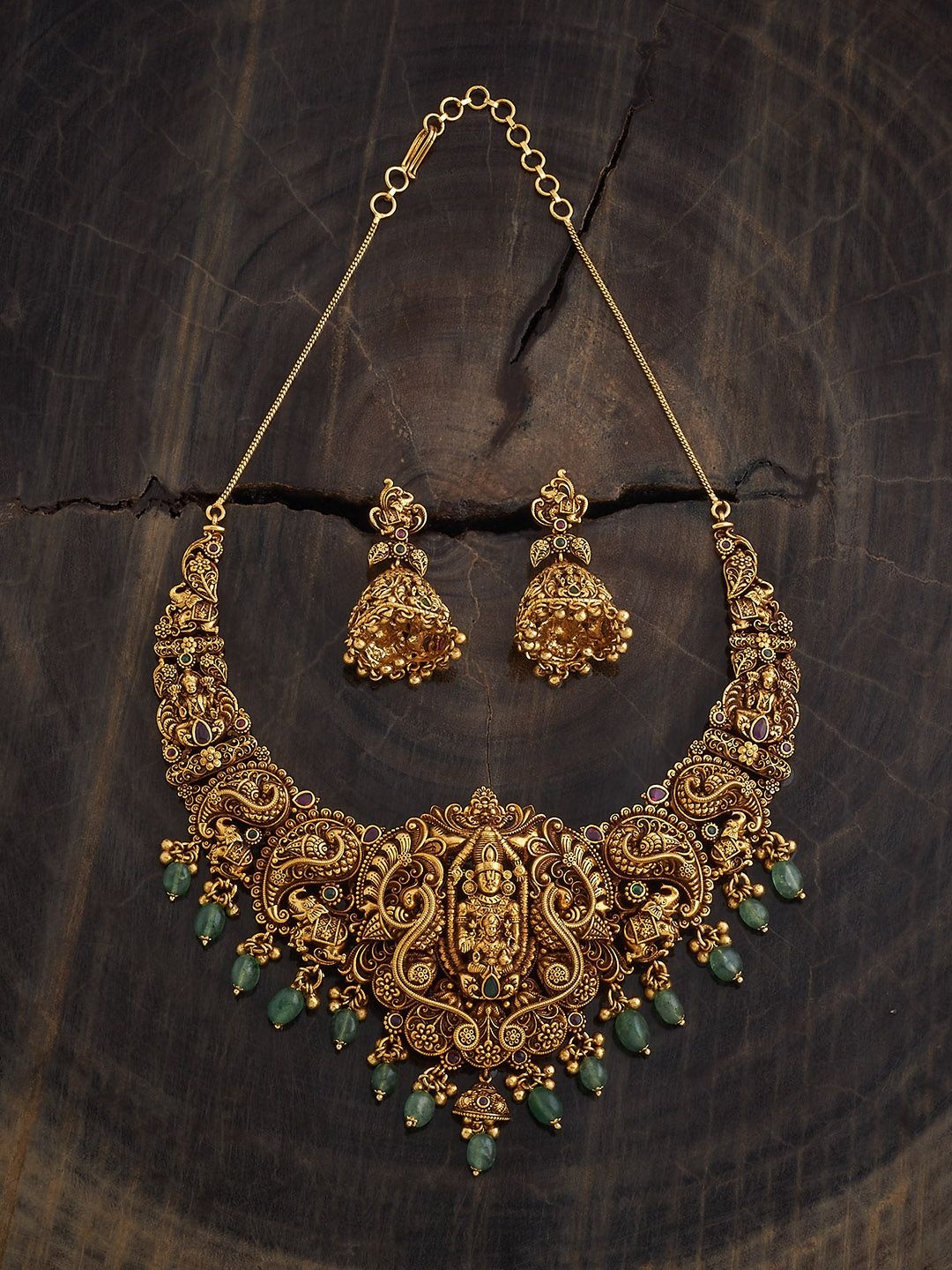 Kushal's Fashion Jewellery Ruby-Green Gold-Plated Stone Studded & Beaded Antique Necklace
Kushal's Fashion Jewellery Ruby-Green Gold-Plated Stone Studded & Beaded Antique Necklace
