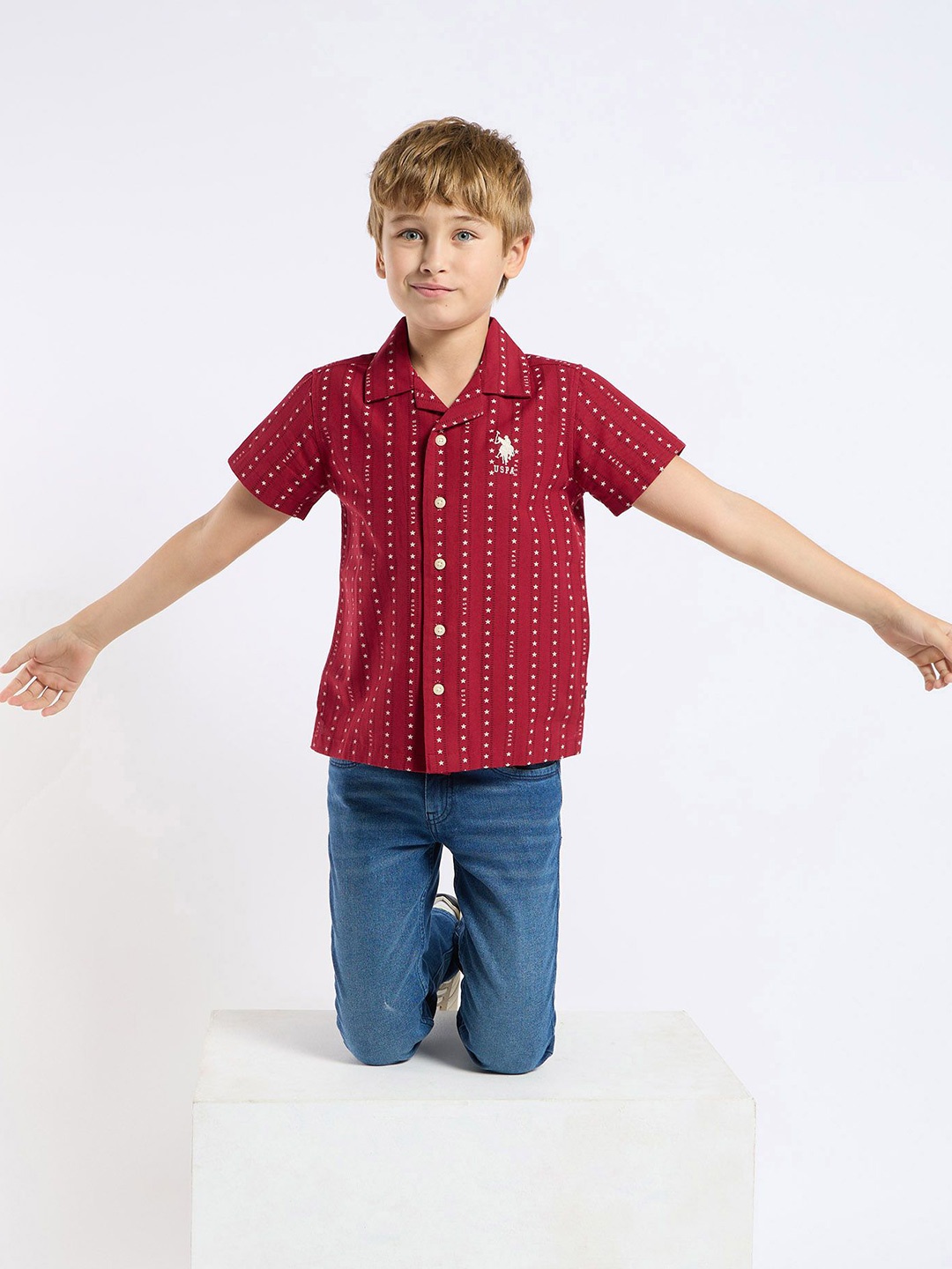 U.S. Polo Assn. Kids Boys Relaxed Fit Cuban Collar Geometric Printed Cotton Casual Shirt, Maroon
U.S. Polo Assn. Kids Boys Relaxed Fit Cuban Collar Geometric Printed Cotton Casual Shirt, Maroon