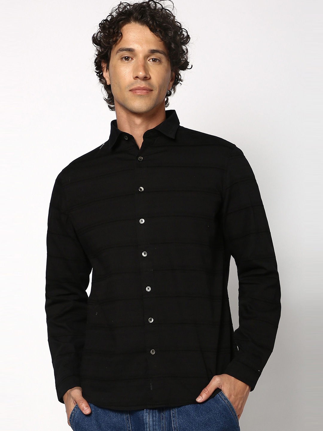 Blue Buddha Men Relaxed Fit Spread Collar Horizontal Striped Cotton Casual Shirt, Black
Blue Buddha Men Relaxed Fit Spread Collar Horizontal Striped Cotton Casual Shirt, Black