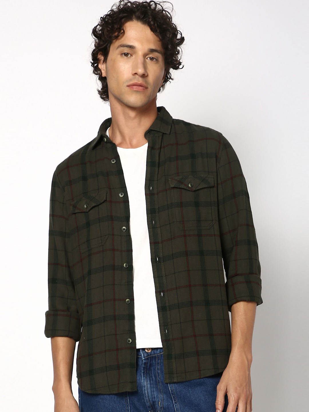 Blue Buddha Men Tailored Fit Spread Collar Tartan Checked Cotton Casual Shirt, Olive
Blue Buddha Men Tailored Fit Spread Collar Tartan Checked Cotton Casual Shirt, Olive
