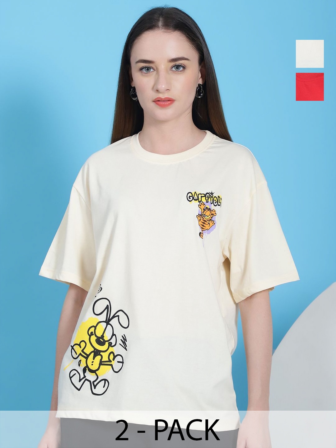 Dreambe Women Pack of 2 Graphic Printed Round Neck Cotton Relaxed Fit T-shirts, Off white
Dreambe Women Pack of 2 Graphic Printed Round Neck Cotton Relaxed Fit T-shirts, Off white