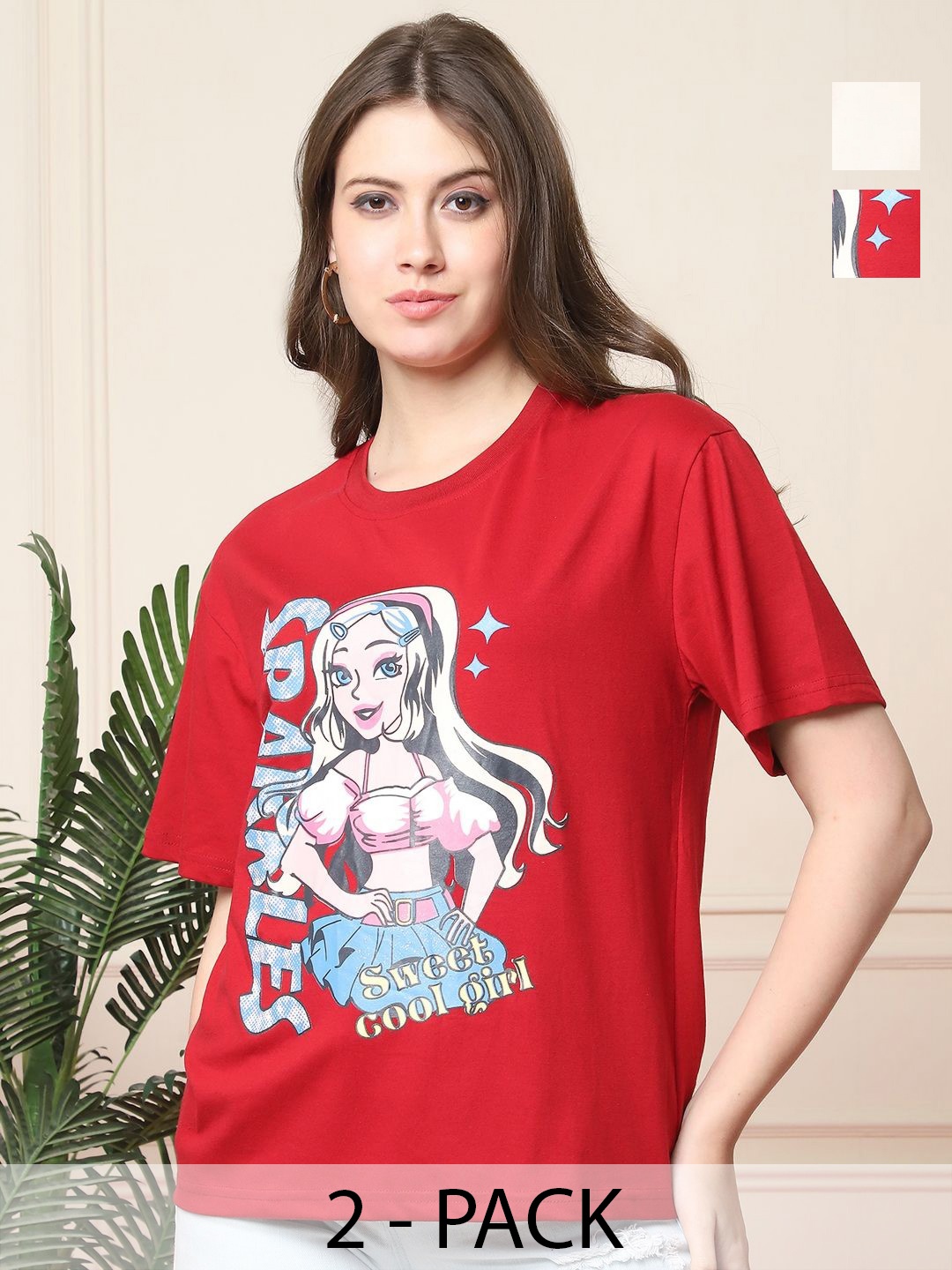 Dreambe Women Pack of 2 Graphic Printed Round Neck Cotton Relaxed Fit T-shirts, Red
Dreambe Women Pack of 2 Graphic Printed Round Neck Cotton Relaxed Fit T-shirts, Red