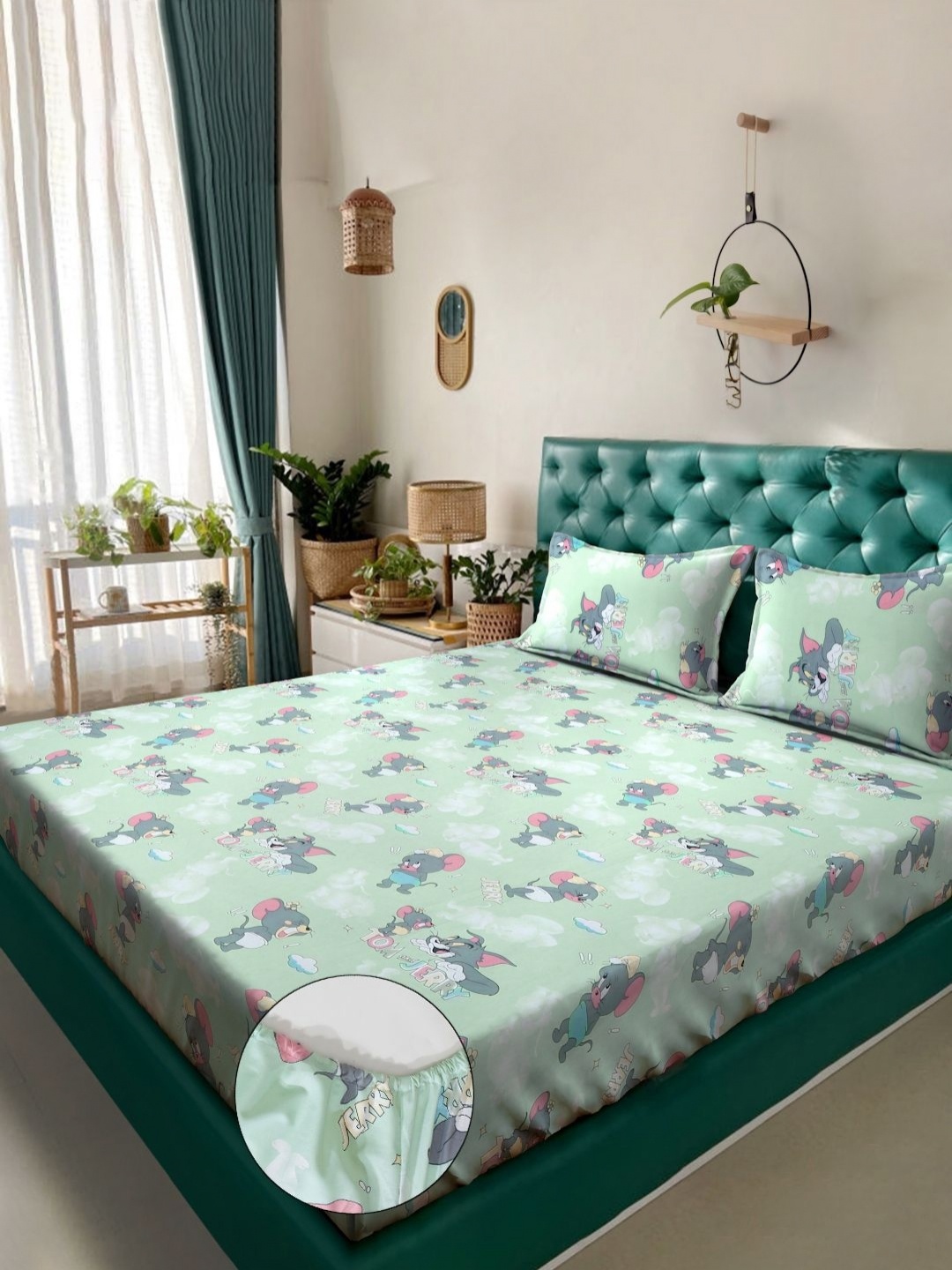 KLOTTHE Green &Grey Cartoon Printed Fitted 400TC Pure Cotton King Bedsheet& 2 Pillow Cover, Sea green
KLOTTHE Green &Grey Cartoon Printed Fitted 400TC Pure Cotton King Bedsheet& 2 Pillow Cover, Sea green