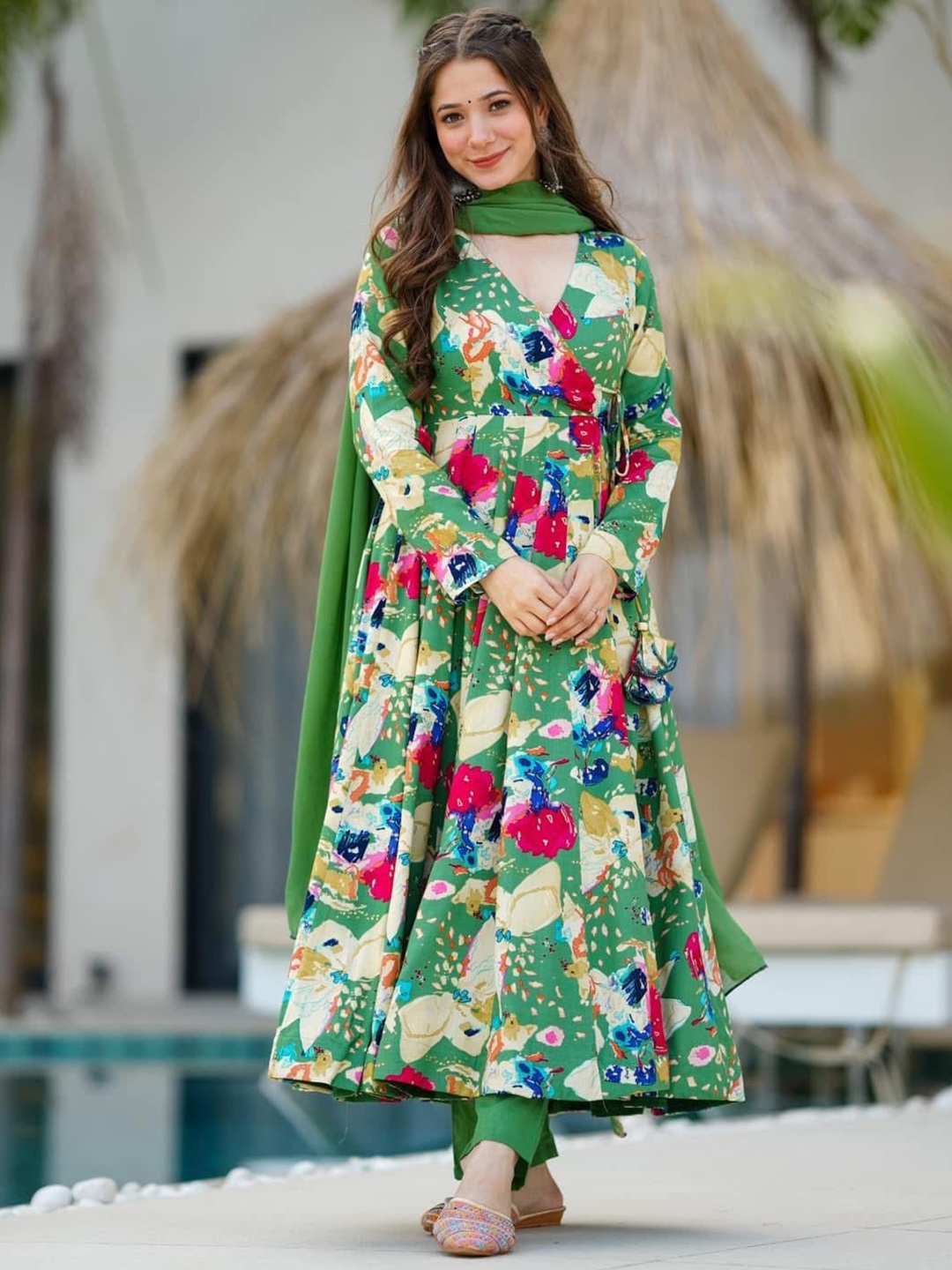Idaho Clothing Floral Printed Angrakha Pure Cotton Anarkali Kurta with Trouser & Dupatta, Green
Idaho Clothing Floral Printed Angrakha Pure Cotton Anarkali Kurta with Trouser & Dupatta, Green