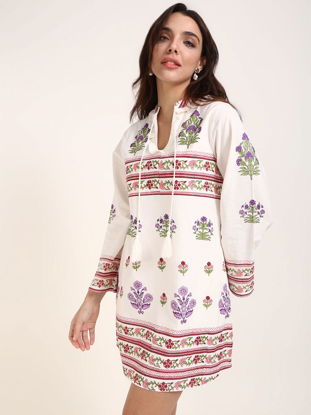 Virgio Women Frangipani The Celestial Meadow Jaipur Hand Block Print Tie-Up Neck Dress, White
Virgio Women Frangipani The Celestial Meadow Jaipur Hand Block Print Tie-Up Neck Dress, White
