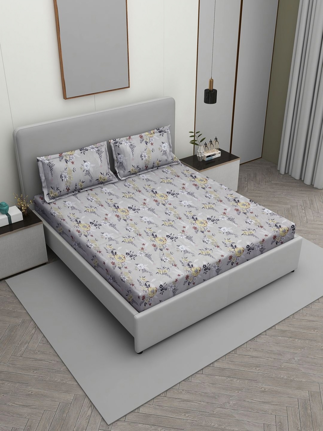 Aura Grey & Yellow Floral Printed 144 TC Cotton Queen Size Bedsheet Set 2.54 m x 2.28 m
Aura Grey & Yellow Floral Printed 144 TC Cotton Queen Size Bedsheet Set 2.54 m x 2.28 m