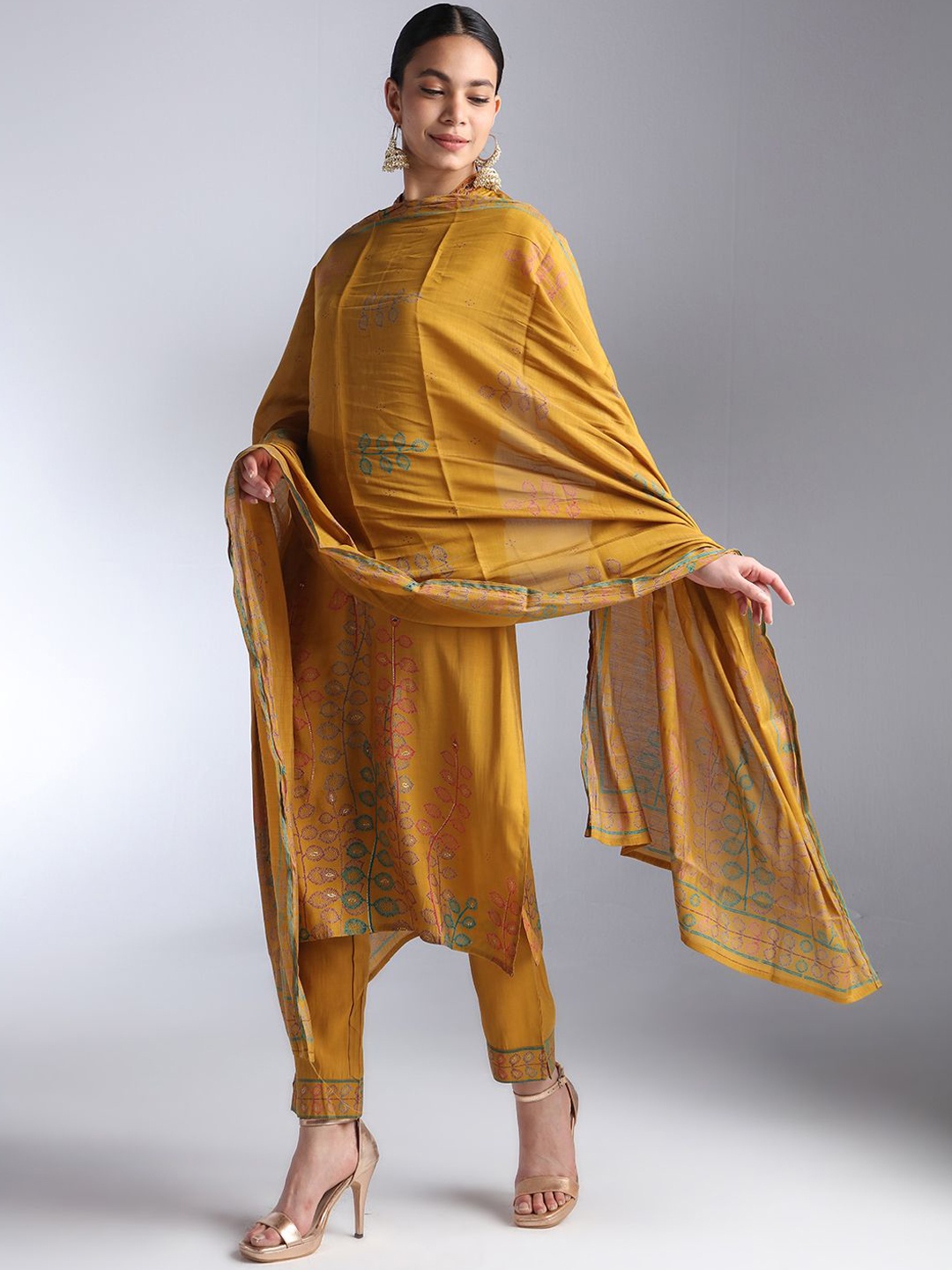 House Of Dharaa Floral Embroidered Chanderi Cotton Kurta With Trousers And Dupatta, Mustard
House Of Dharaa Floral Embroidered Chanderi Cotton Kurta With Trousers And Dupatta, Mustard