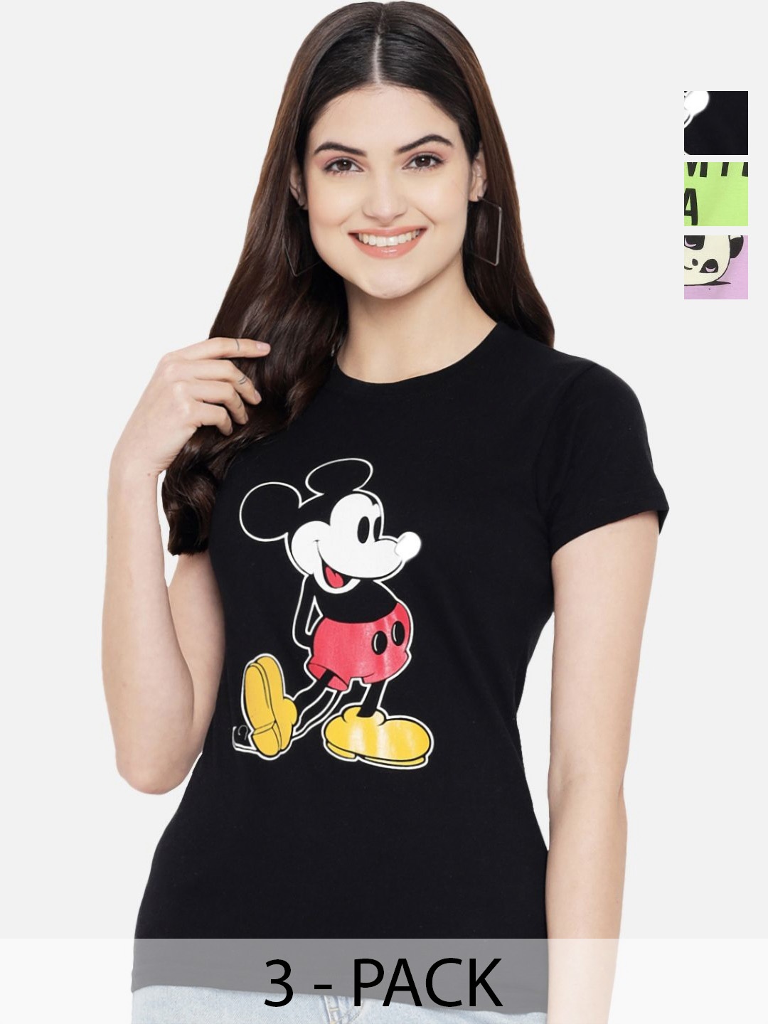 Dreambe Women Pack Of 3 Mickey Mouse Graphic Printed Round Neck Cotton T-shirts, Black
Dreambe Women Pack Of 3 Mickey Mouse Graphic Printed Round Neck Cotton T-shirts, Black
