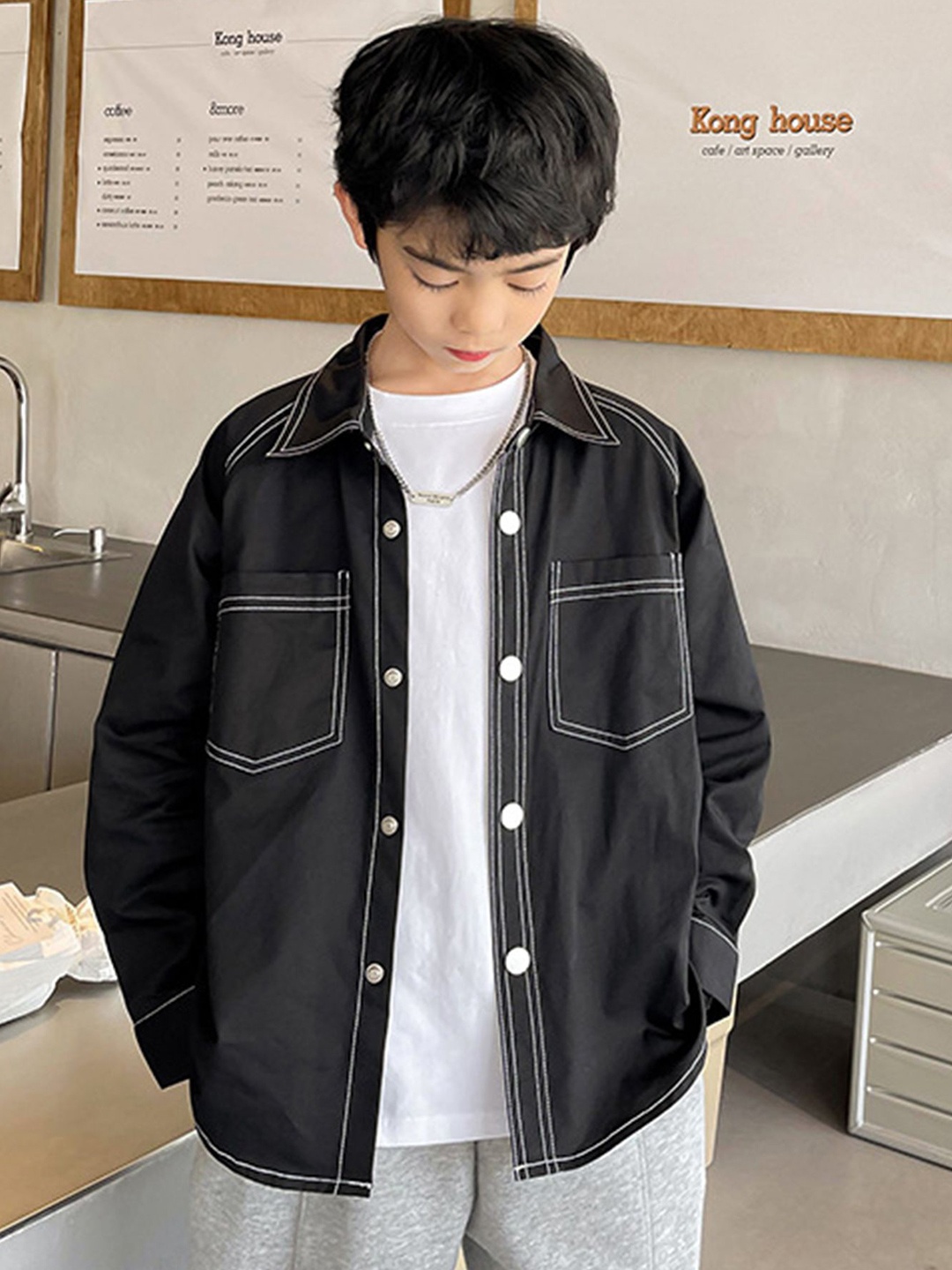 LULU & SKY Boys Relaxed Fit Spread Collar Solid Cotton Casual Shirt, Black
LULU & SKY Boys Relaxed Fit Spread Collar Solid Cotton Casual Shirt, Black