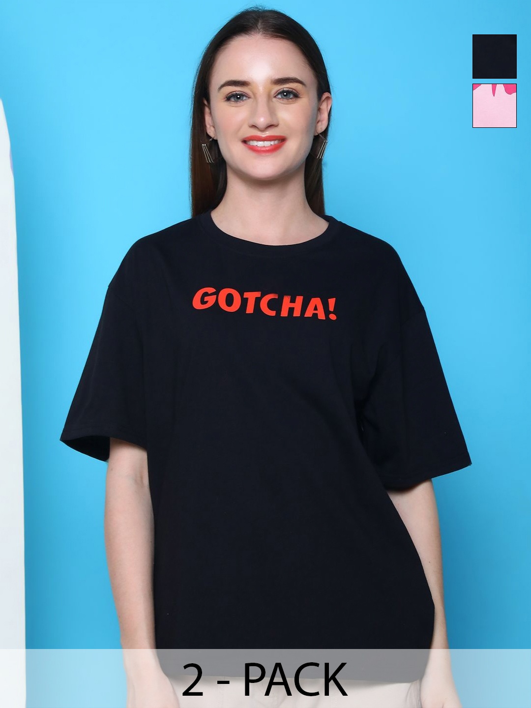 Dreambe Women Pack Of 2 Typography Printed Round Neck Cotton Oversized T-shirts, Black
Dreambe Women Pack Of 2 Typography Printed Round Neck Cotton Oversized T-shirts, Black