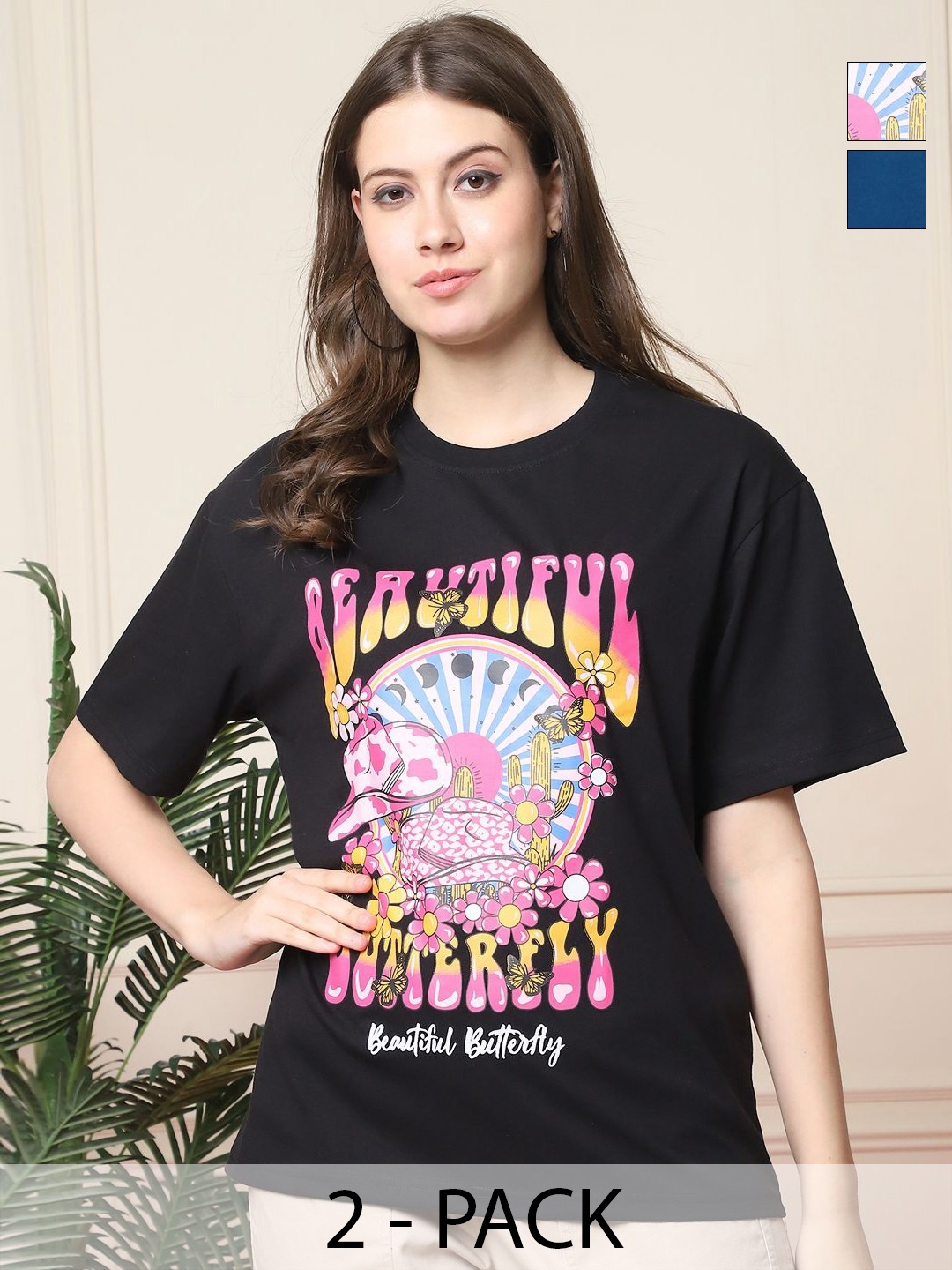 Dreambe Women Pack Of 2 Graphic Printed Round Neck Cotton Oversized T-shirts, Black
Dreambe Women Pack Of 2 Graphic Printed Round Neck Cotton Oversized T-shirts, Black
