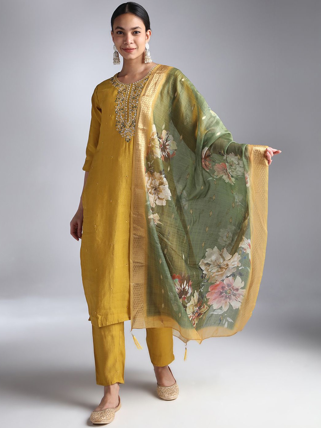 House Of Dharaa Floral Embroidered Raw Silk Straight Kurta With Trouser & Dupatta, Mustard
House Of Dharaa Floral Embroidered Raw Silk Straight Kurta With Trouser & Dupatta, Mustard