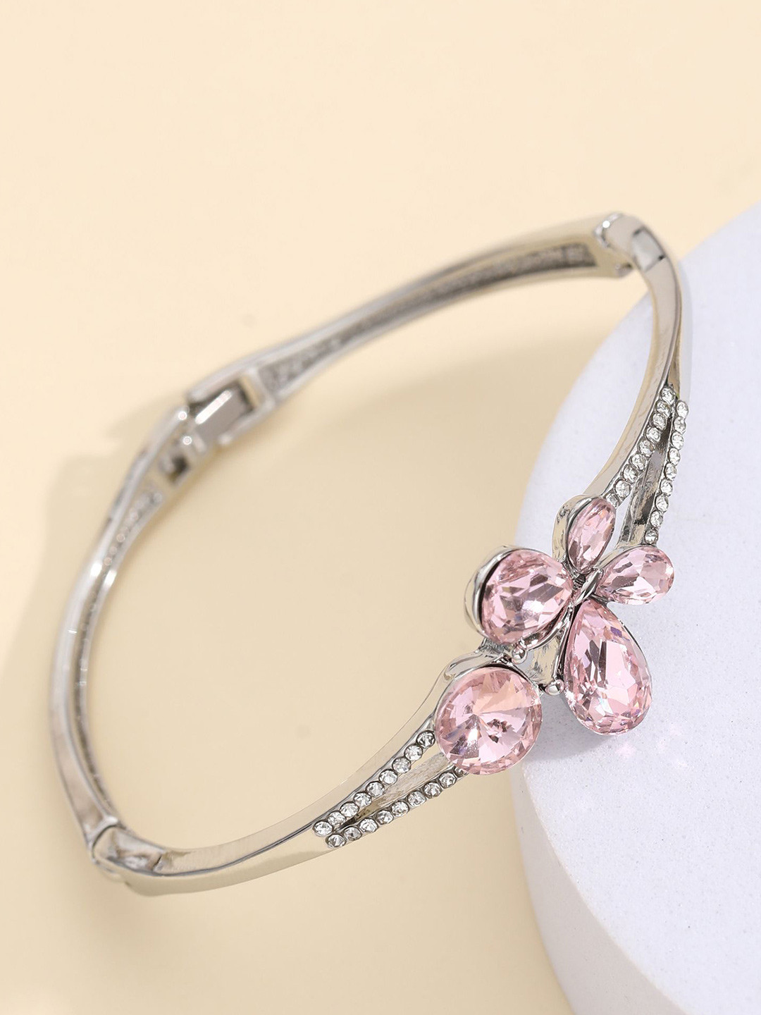 Shining Diva Fashion Silver-Plated Crystals Studded Bangle-Style Bracelet
Shining Diva Fashion Silver-Plated Crystals Studded Bangle-Style Bracelet