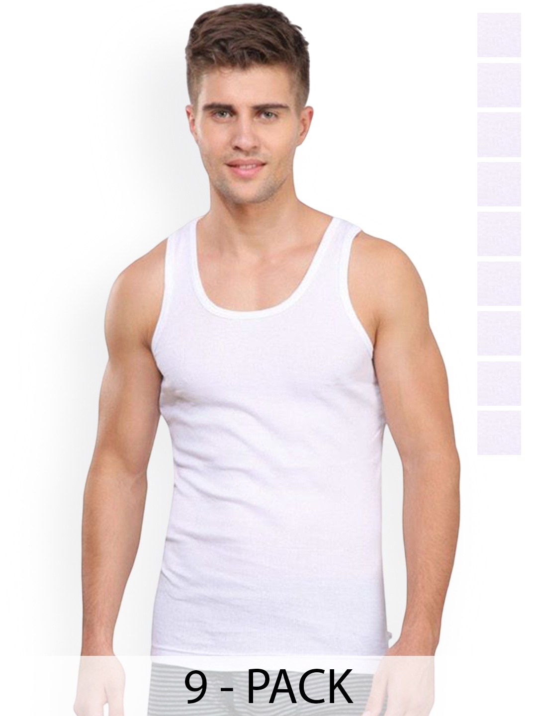 Rupa Pack Of 9 Cotton Undershirt Innerwear Vests VANumber: Frontline-Rib-White-RN-9-100
Rupa Pack Of 9 Cotton Undershirt Innerwear Vests VANumber: Frontline-Rib-White-RN-9-100