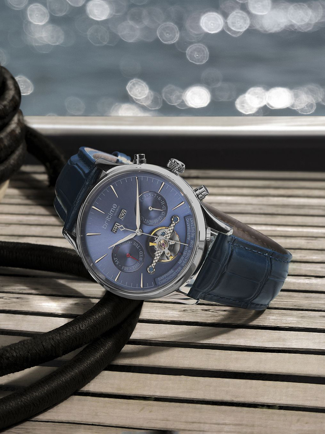 Britime Men Skeleton Dial & Leather Bracelet Style Straps Analogue Automatic Motion Powered Watch, Blue
Britime Men Skeleton Dial & Leather Bracelet Style Straps Analogue Automatic Motion Powered Watch, Blue