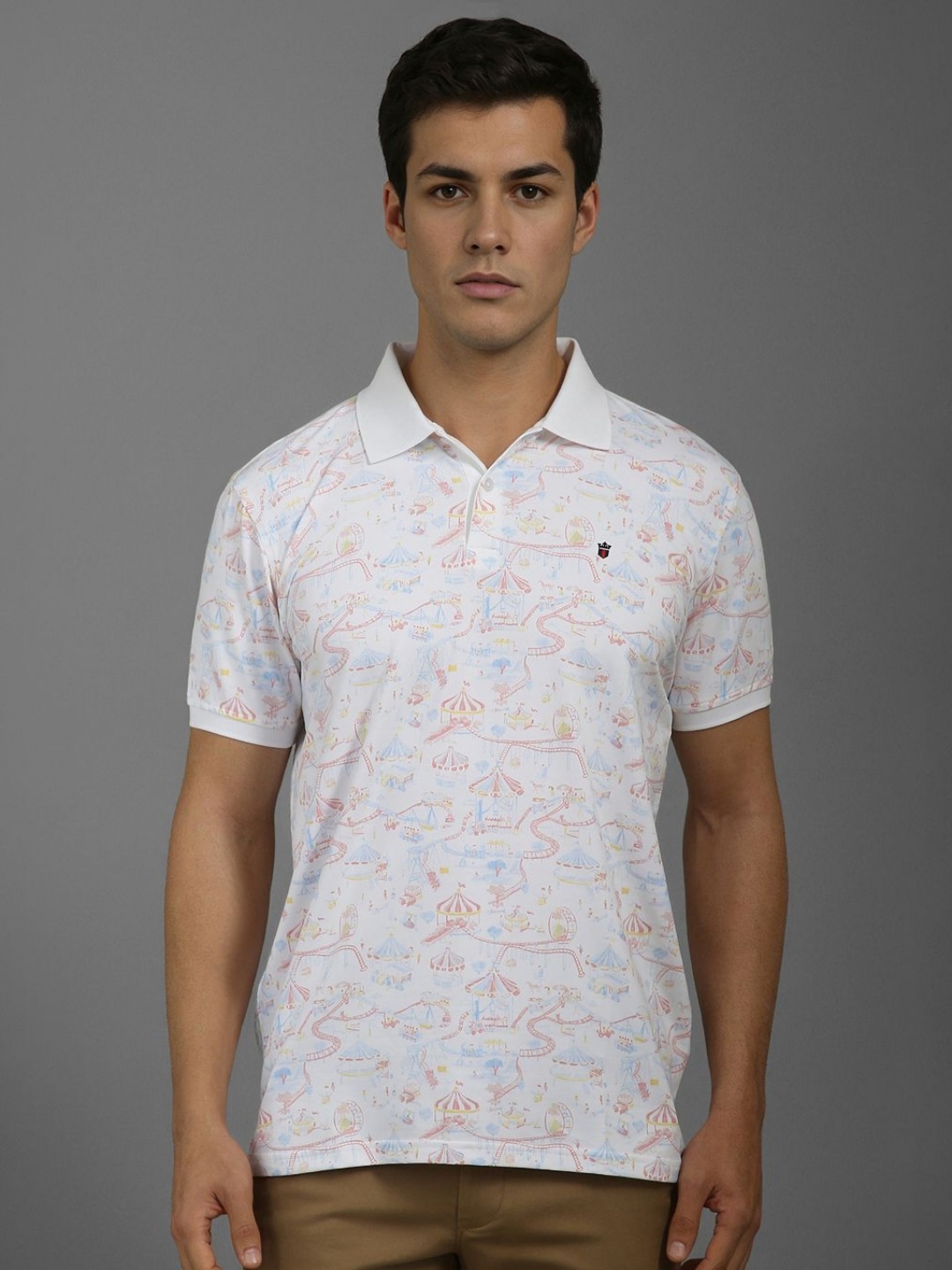 Louis Philippe Sport Men Conversational Printed Polo Collar Cotton Slim Fit T-shirt, White
Louis Philippe Sport Men Conversational Printed Polo Collar Cotton Slim Fit T-shirt, White