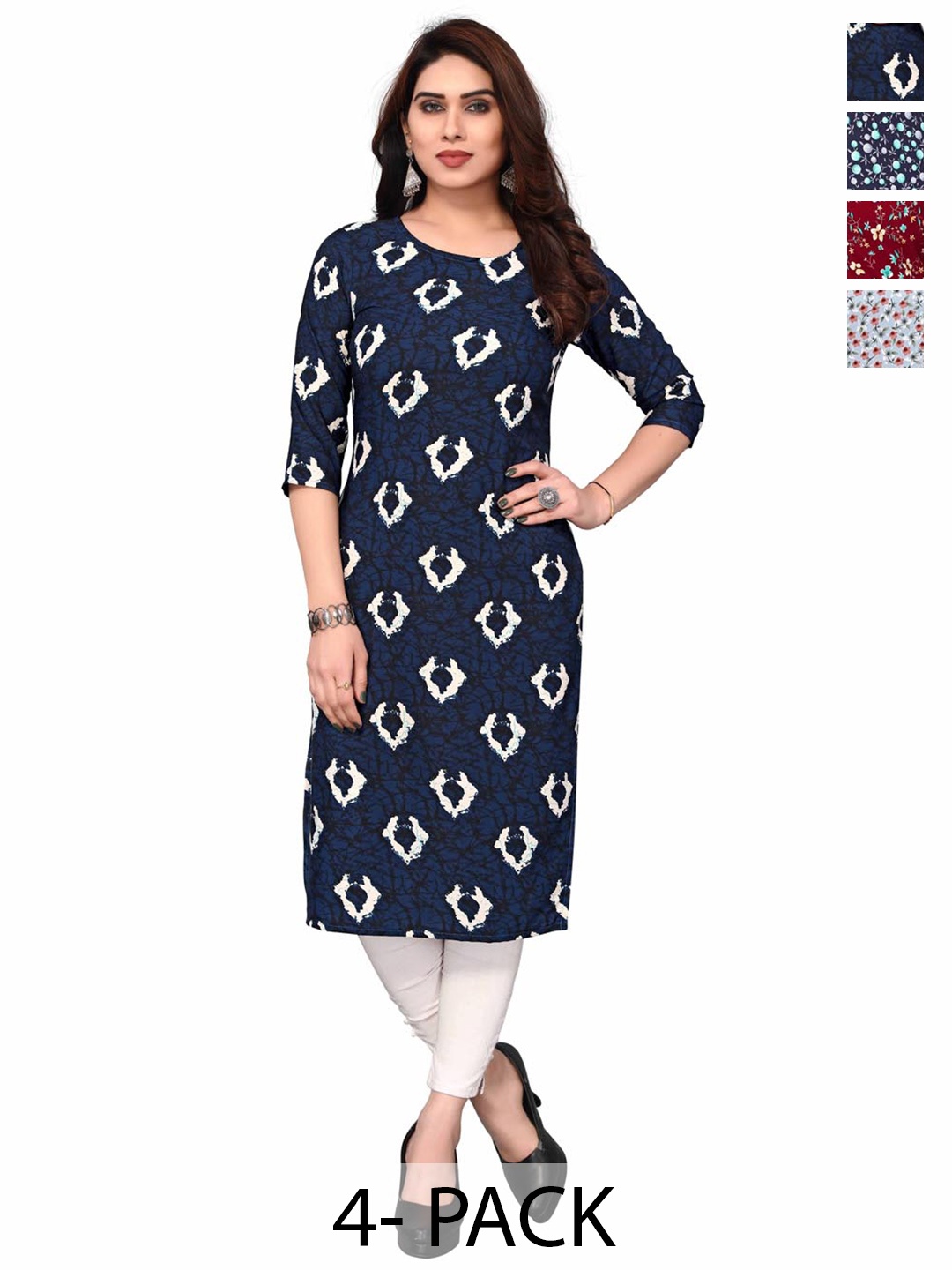KETAKI FASHION Selection Of 4 Geometric Printed Round Neck Straight Kurtas, Navy blue
KETAKI FASHION Selection Of 4 Geometric Printed Round Neck Straight Kurtas, Navy blue