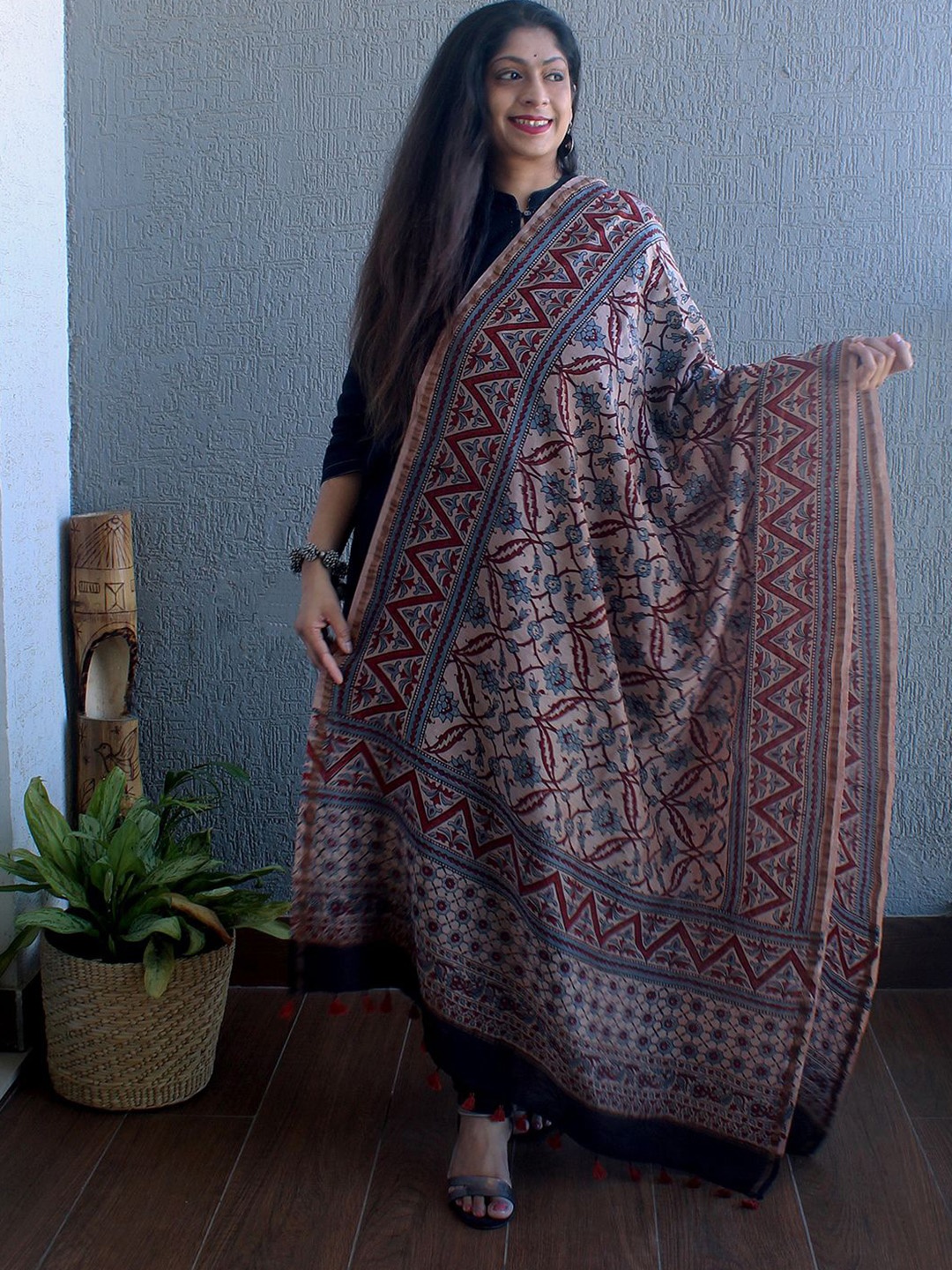 Weaves of Tradition Ethnic Motifs Block Printed Chanderi Cotton Silk Dupatta, Off white
Weaves of Tradition Ethnic Motifs Block Printed Chanderi Cotton Silk Dupatta, Off white