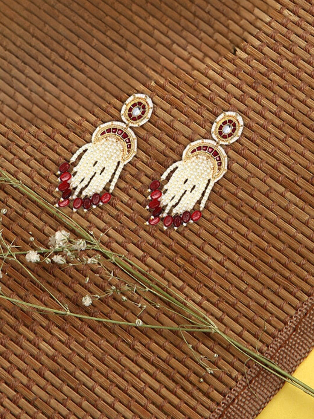 DUGRISTYLE Gold-Plated Artificial Stones Studded & Beaded Contemporary Drop Earrings, Red
DUGRISTYLE Gold-Plated Artificial Stones Studded & Beaded Contemporary Drop Earrings, Red