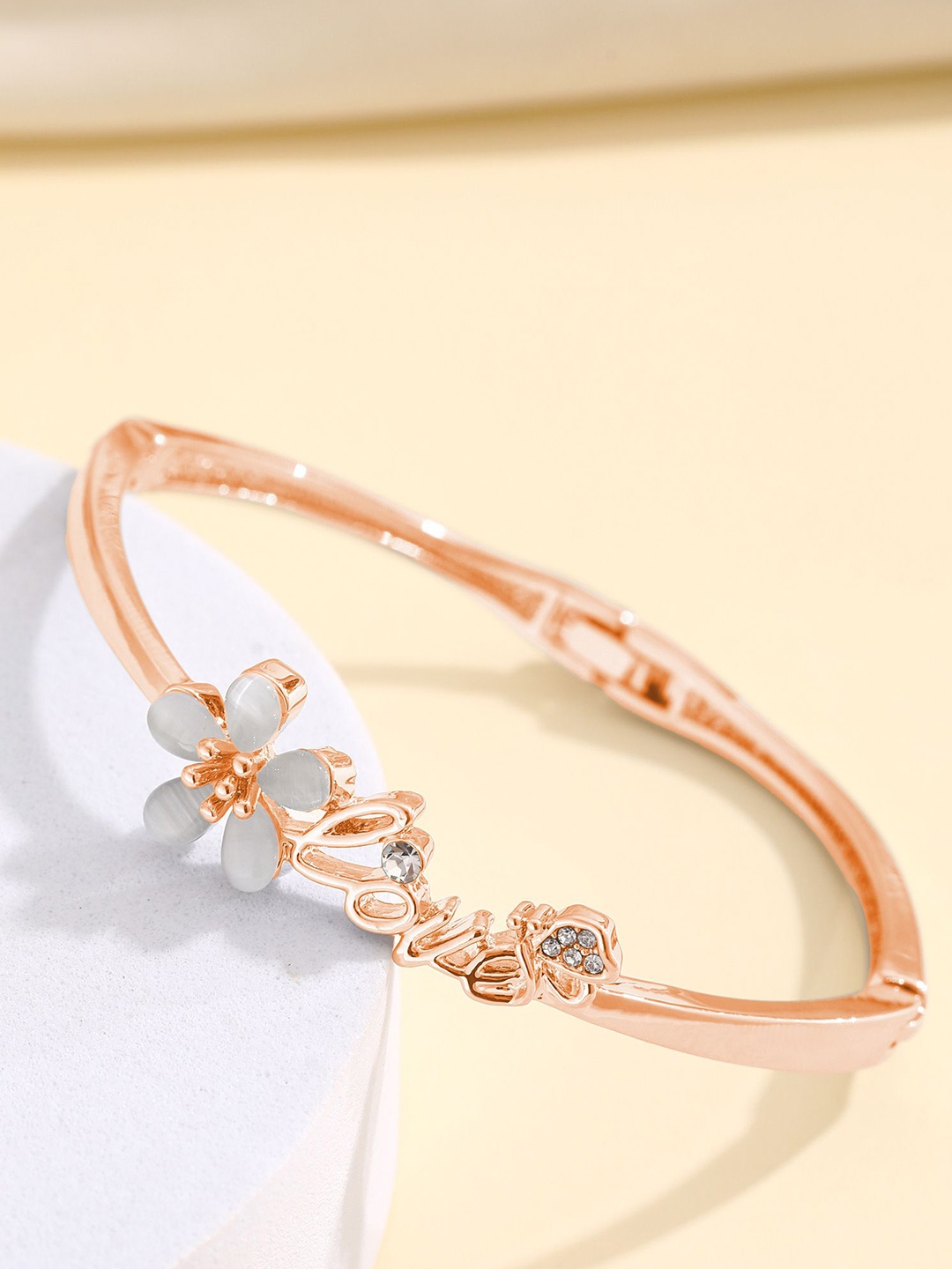 Shining Diva Fashion Rose Gold-Plated Crystals And Stones Studded Bangle-Style Bracelet
Shining Diva Fashion Rose Gold-Plated Crystals And Stones Studded Bangle-Style Bracelet