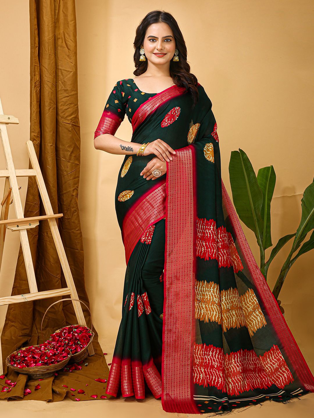 LeeliPeeri Designer Women Geometric Printed Zari Saree With Unstitched Blouse Piece, Green
LeeliPeeri Designer Women Geometric Printed Zari Saree With Unstitched Blouse Piece, Green