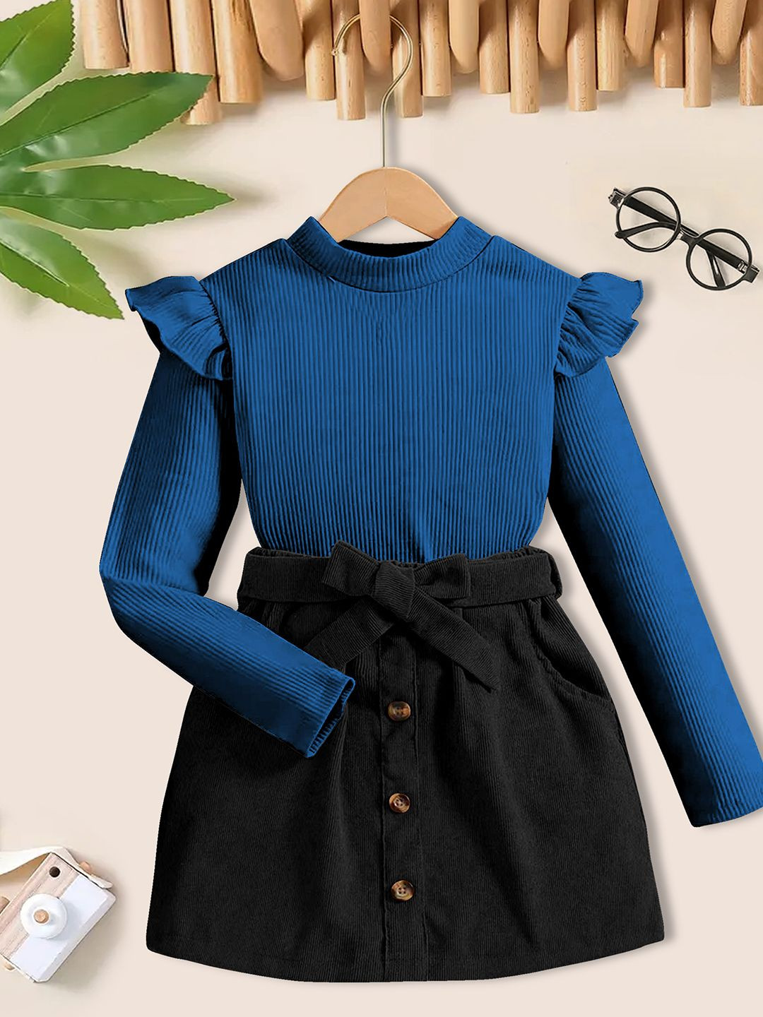 YK Girls Round Neck Top with Skirt, Blue 
YK Girls Round Neck Top with Skirt, Blue