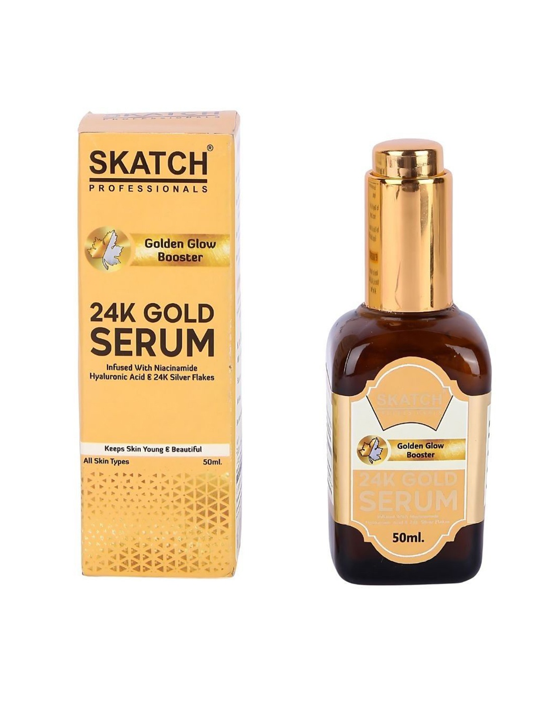 SKATCH PROFESSIONALS 24K Gold Serum With Niacinamide & Hyaluronic Acid - 50 ml
SKATCH PROFESSIONALS 24K Gold Serum With Niacinamide & Hyaluronic Acid - 50 ml