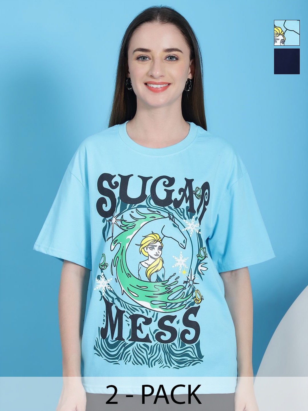 Dreambe Women Pack Of 2 Graphic Printed Round Neck Cotton Oversized T-shirts, Turquoise blue
Dreambe Women Pack Of 2 Graphic Printed Round Neck Cotton Oversized T-shirts, Turquoise blue
