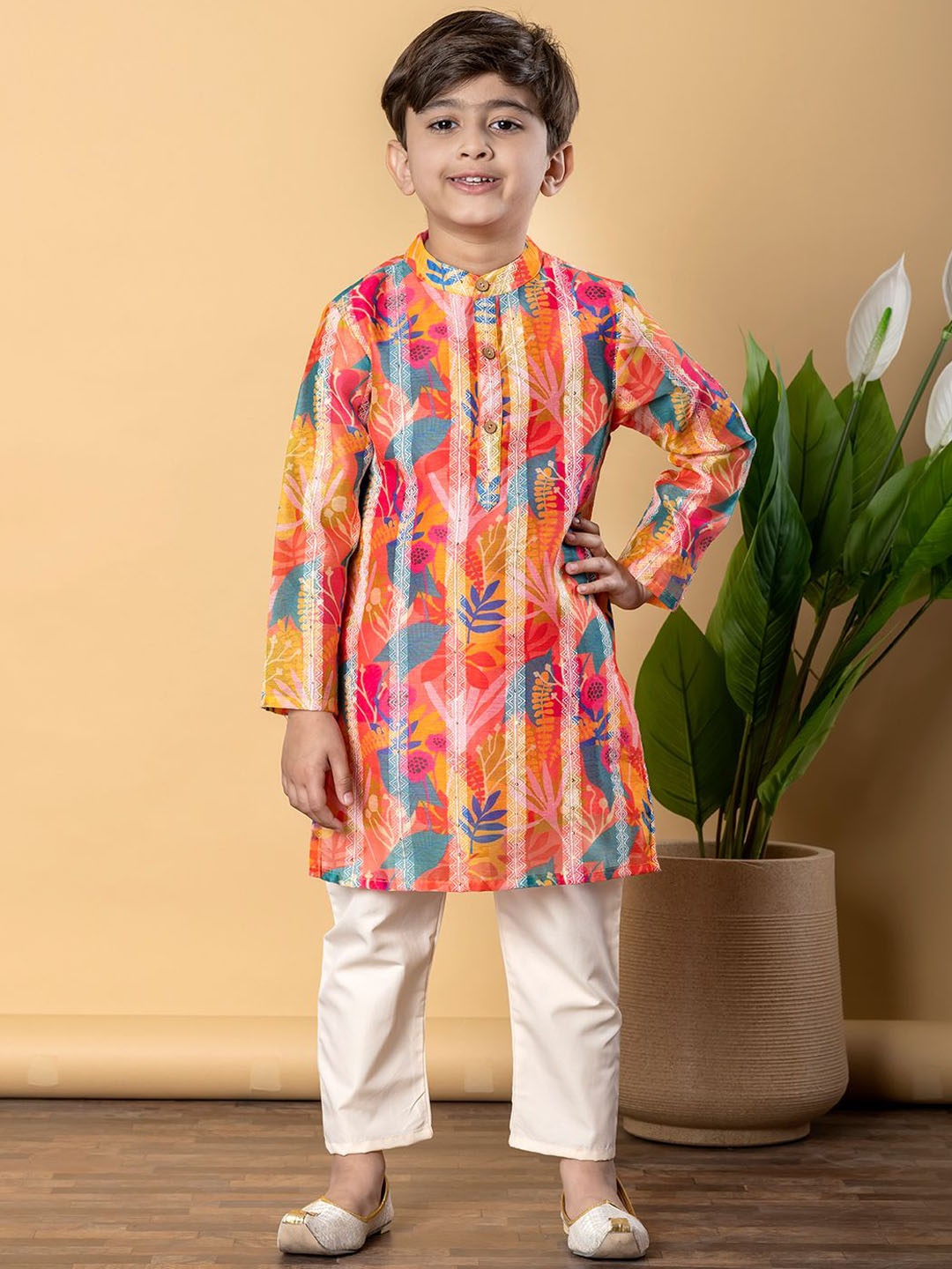 Readiprint Boys Floral Printed Band Collar Chanderi Silk Straight Kurta & Pyjamas, Orange
Readiprint Boys Floral Printed Band Collar Chanderi Silk Straight Kurta & Pyjamas, Orange