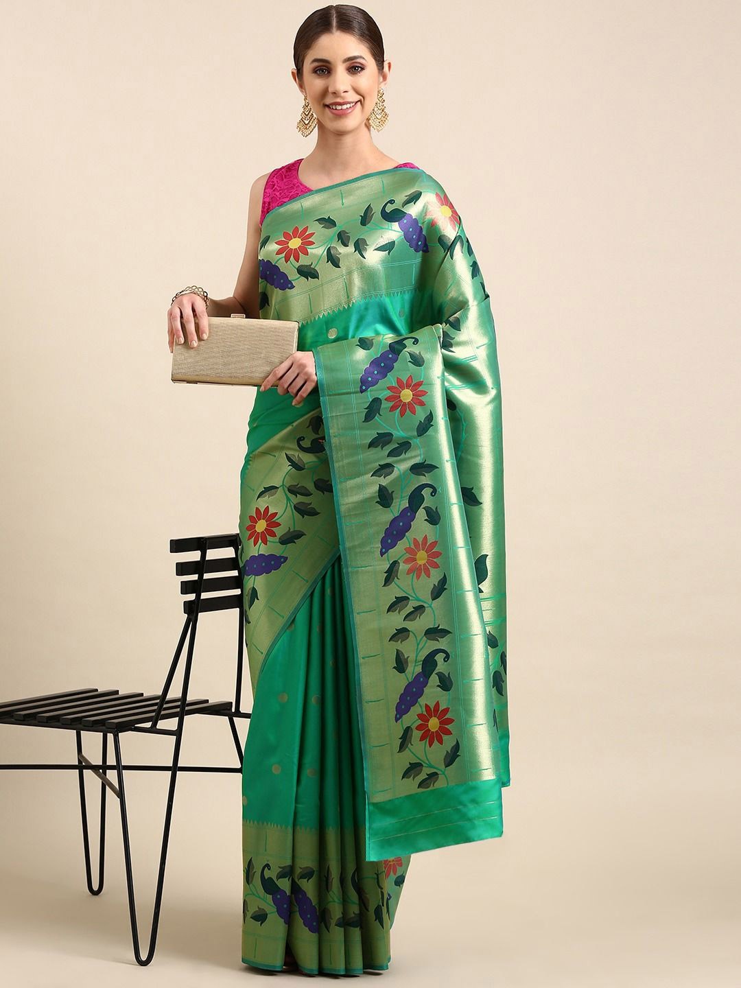 DIVASTRI Woven Design Zari Paithani Saree With Unstitched Blouse Piece, Sea green
DIVASTRI Woven Design Zari Paithani Saree With Unstitched Blouse Piece, Sea green