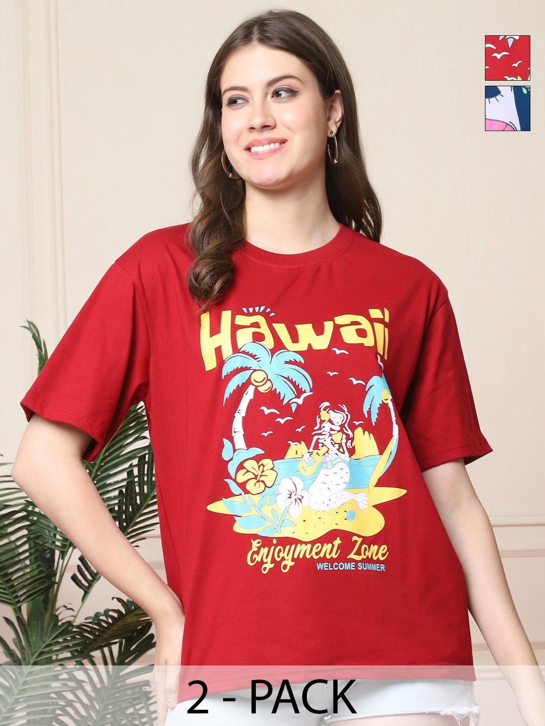Dreambe Women Pack Of 2 Graphic Printed Round Neck Cotton Oversized T-shirts, Maroon
Dreambe Women Pack Of 2 Graphic Printed Round Neck Cotton Oversized T-shirts, Maroon