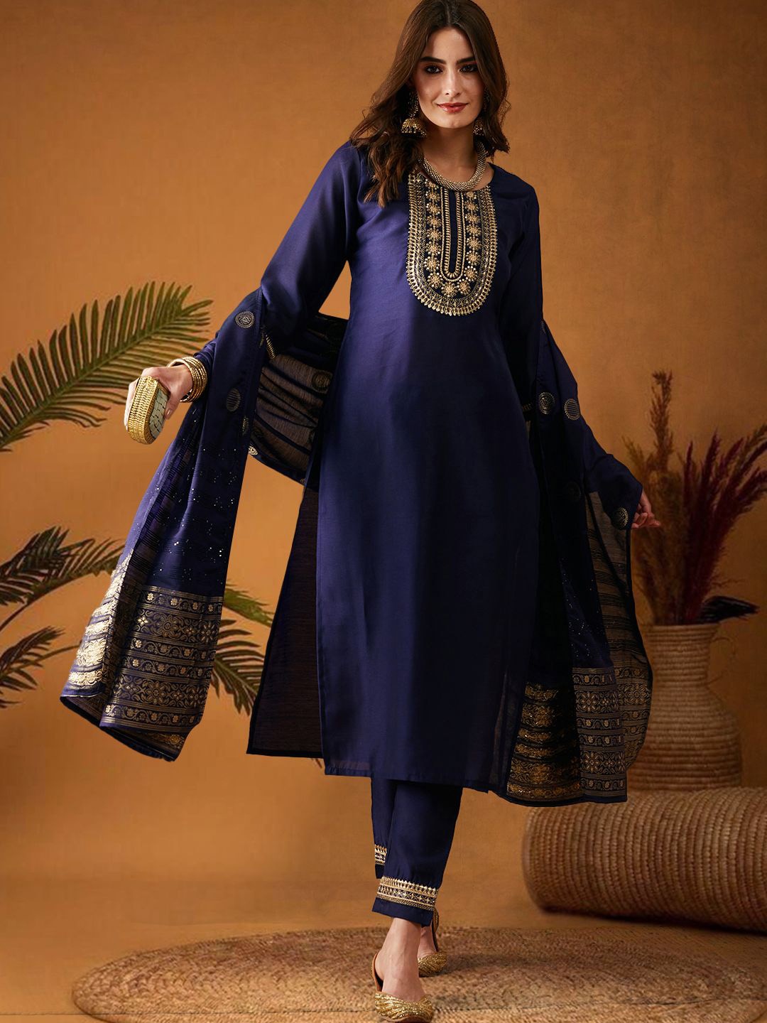 SheWill Floral Embroidered Round Neck Sequinned Straight Kurta With Trouser & Dupatta, Blue
SheWill Floral Embroidered Round Neck Sequinned Straight Kurta With Trouser & Dupatta, Blue