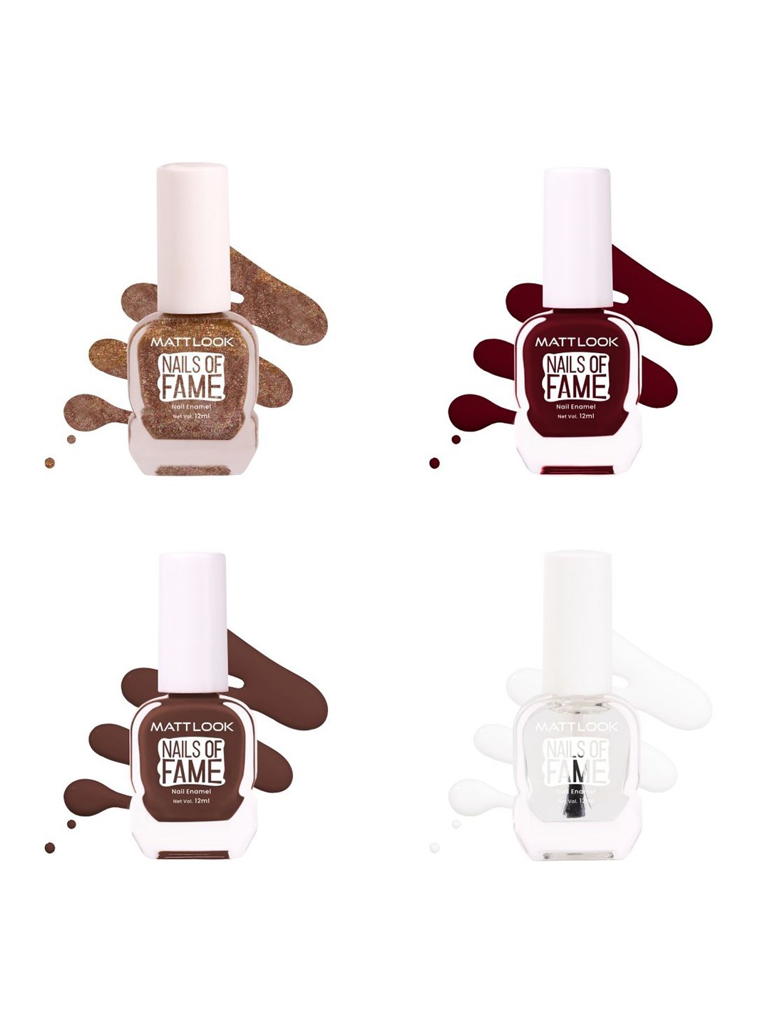 MATTLOOK Nails Of Fame Set Of 4 Nail Enamel - 12 ml Each - Shade - 11 - 42 - 71 - 1, White
MATTLOOK Nails Of Fame Set Of 4 Nail Enamel - 12 ml Each - Shade - 11 - 42 - 71 - 1, White