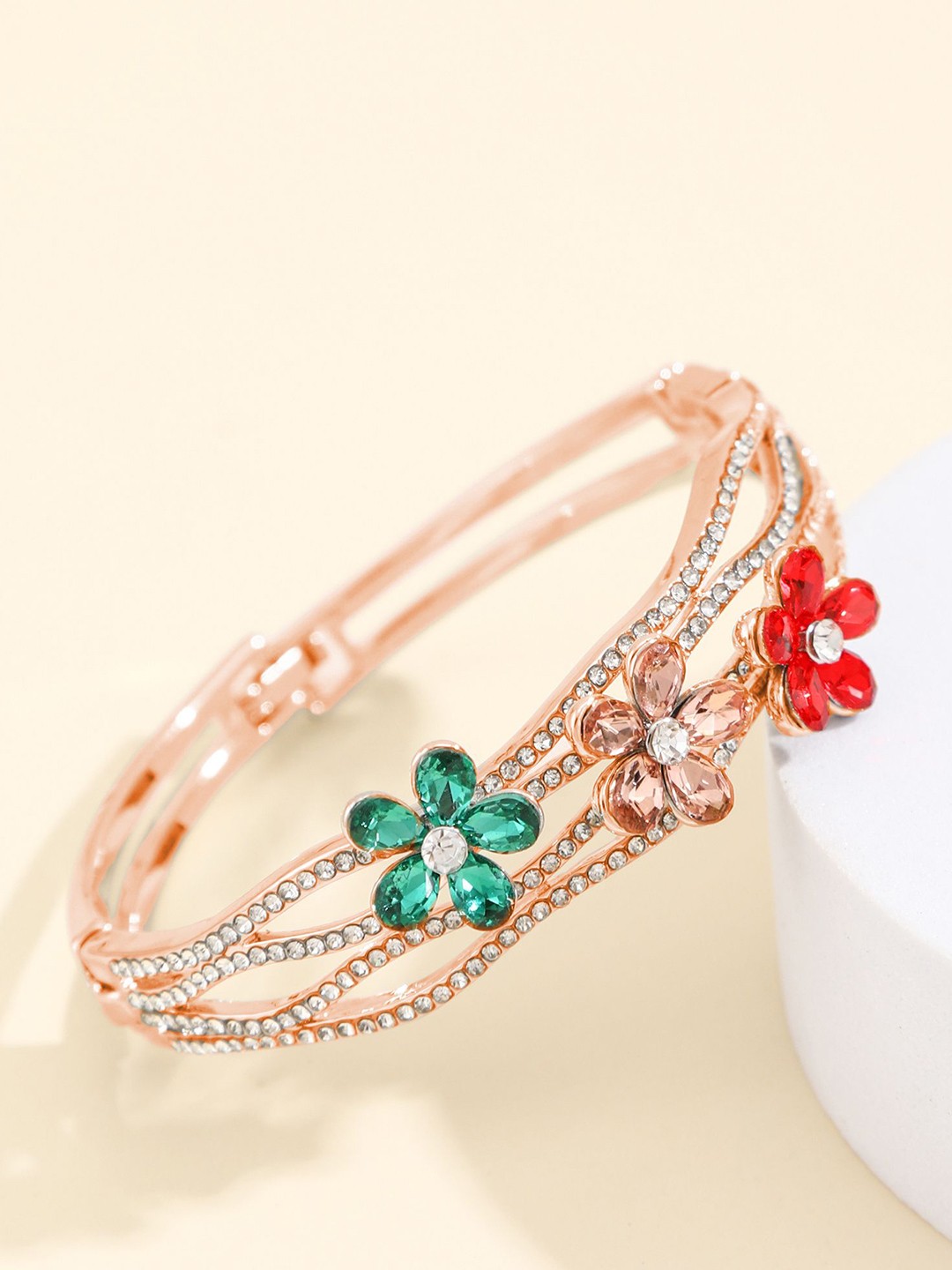 Shining Diva Fashion Rose Gold-Plated Crystals And Stones Studded Bangle-Style Bracelet
Shining Diva Fashion Rose Gold-Plated Crystals And Stones Studded Bangle-Style Bracelet
