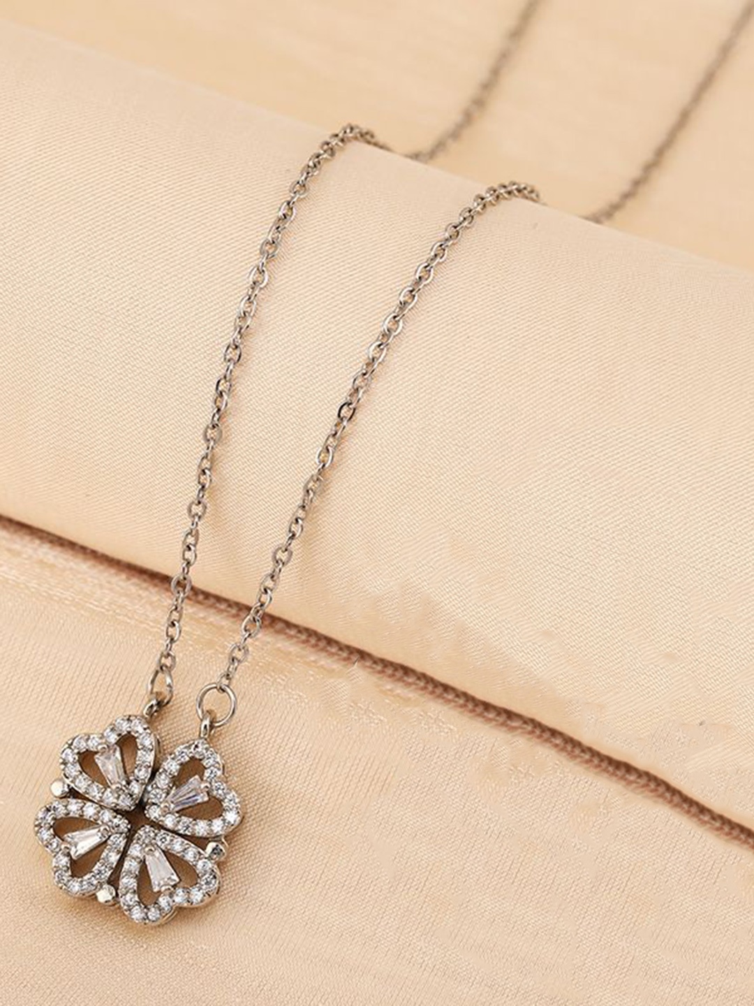 MEENAZ Stainless Steel Silver-Plated Cubic Zirconia Studded Heart Shaped Pendant & Chain
MEENAZ Stainless Steel Silver-Plated Cubic Zirconia Studded Heart Shaped Pendant & Chain