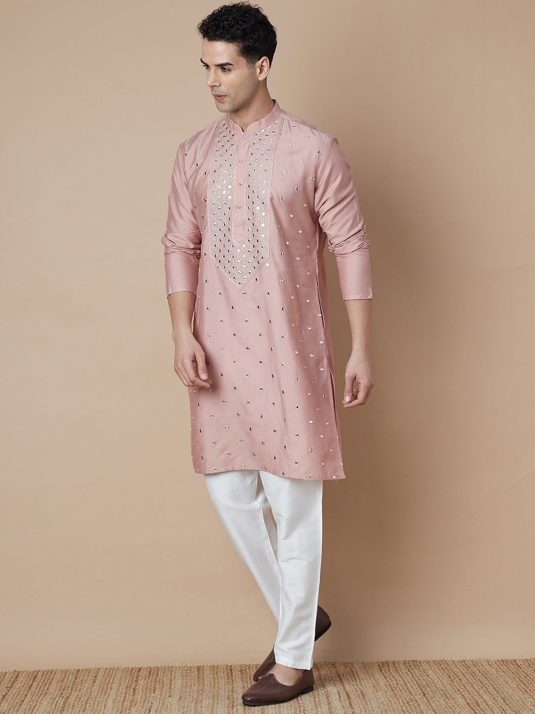 Melange by Lifestyle Geometric Embroidered Mandarin Collar Mirror Work Straight Kurta, Pink
Melange by Lifestyle Geometric Embroidered Mandarin Collar Mirror Work Straight Kurta, Pink