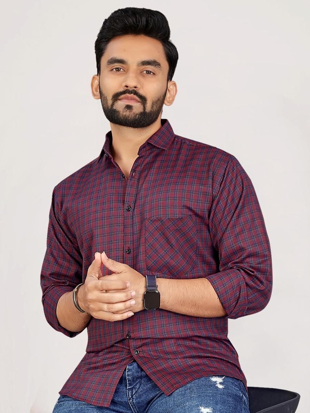 Metronaut Men Classic Fit Spread Collar Grid Tattersall Checked Cotton Casual Shirt, Red
Metronaut Men Classic Fit Spread Collar Grid Tattersall Checked Cotton Casual Shirt, Red