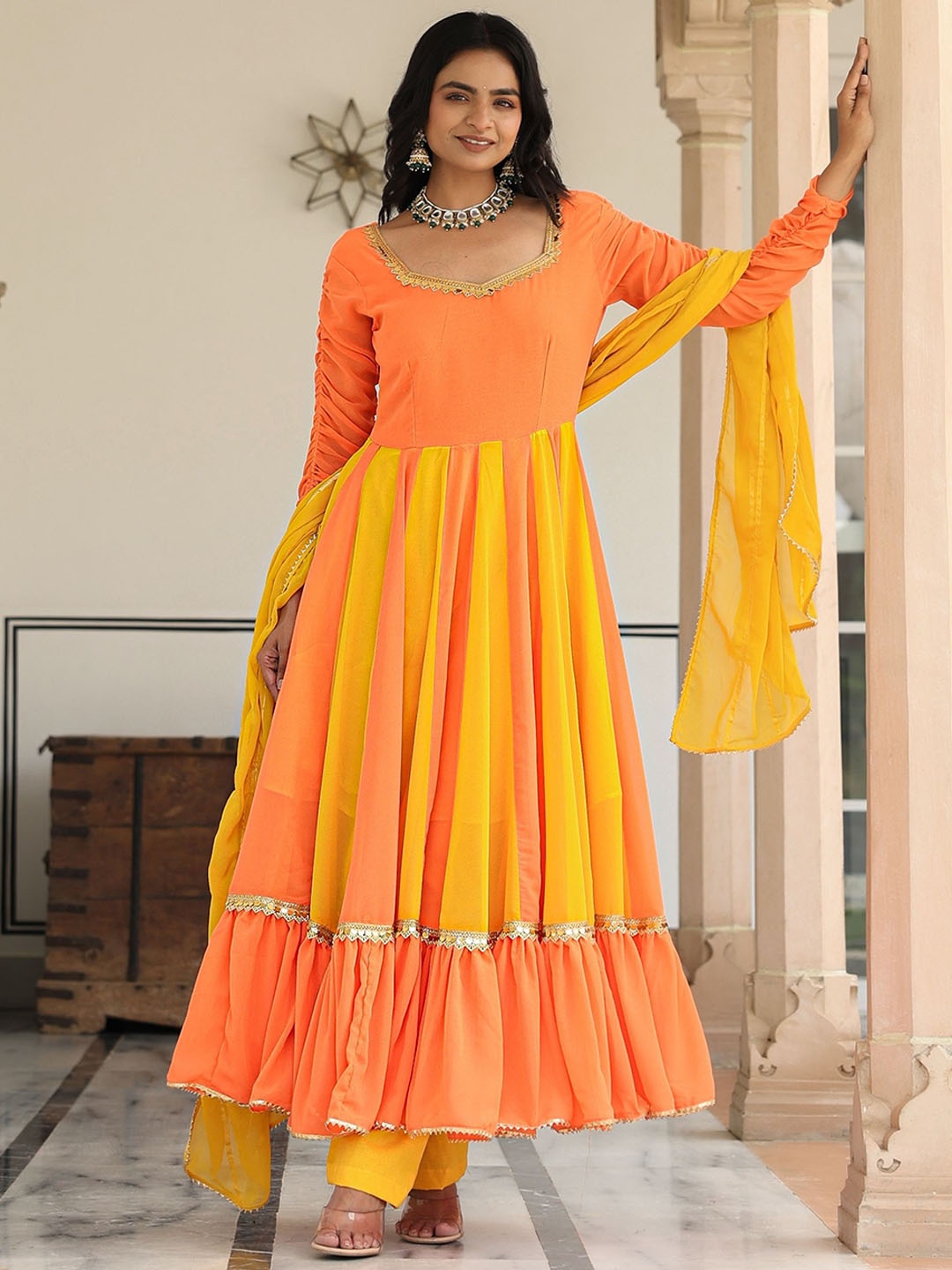 ASHEERA Empire Sweetheart Neck Gotta Patti Georgette Anarkali Kurta With Trouser & Dupatta, Orange
ASHEERA Empire Sweetheart Neck Gotta Patti Georgette Anarkali Kurta With Trouser & Dupatta, Orange