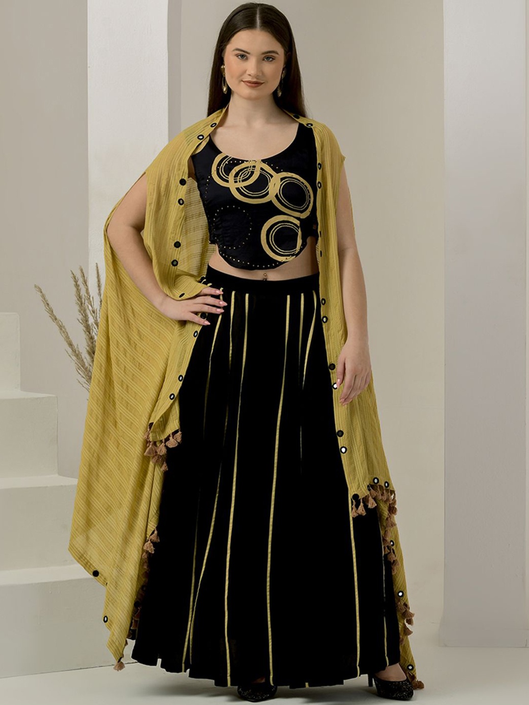 First Resort by Ramola Bachchan Sleeveless Linen Crop Top With Palazzo & Shrug, Black
First Resort by Ramola Bachchan Sleeveless Linen Crop Top With Palazzo & Shrug, Black