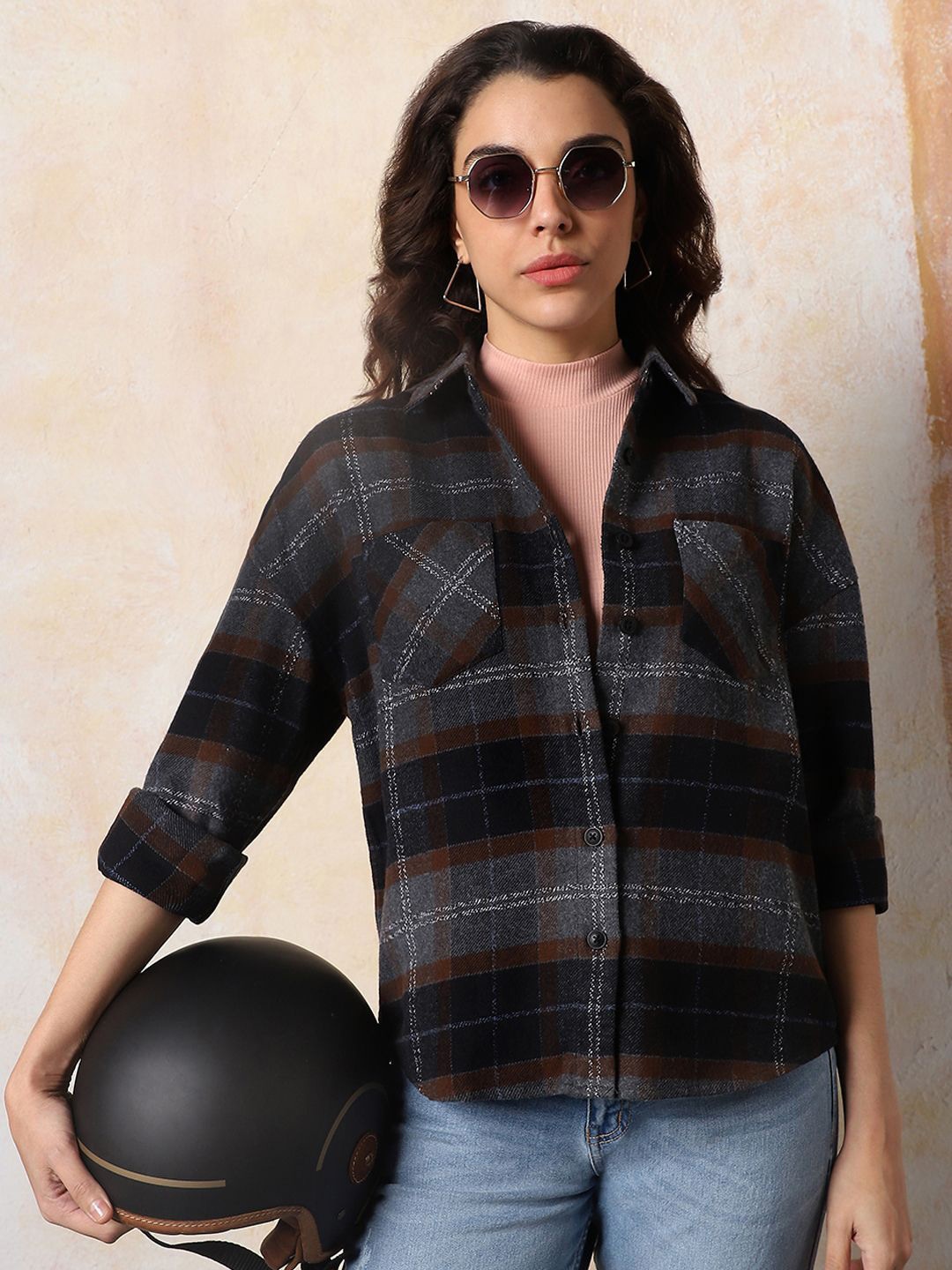 High Star Women Comfort Relaxed Fit Spread Collar Checked Cotton Casual Shirt, Black
High Star Women Comfort Relaxed Fit Spread Collar Checked Cotton Casual Shirt, Black