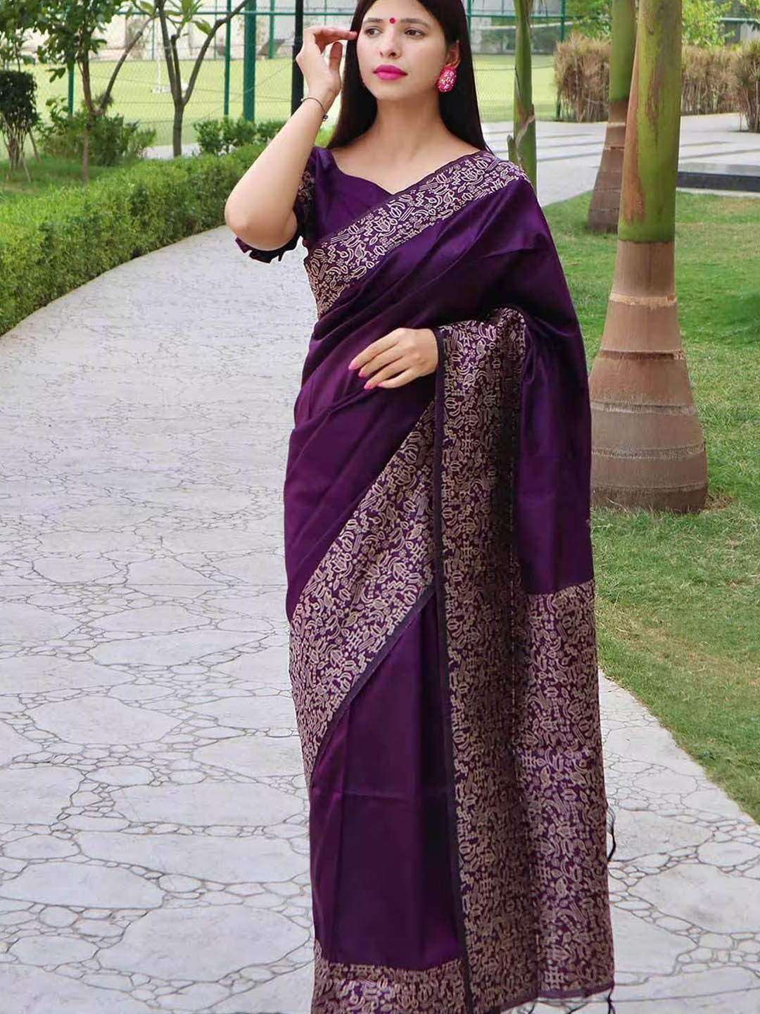 APNISHA Pure Silk Banarasi Saree, Purple 
APNISHA Pure Silk Banarasi Saree, Purple