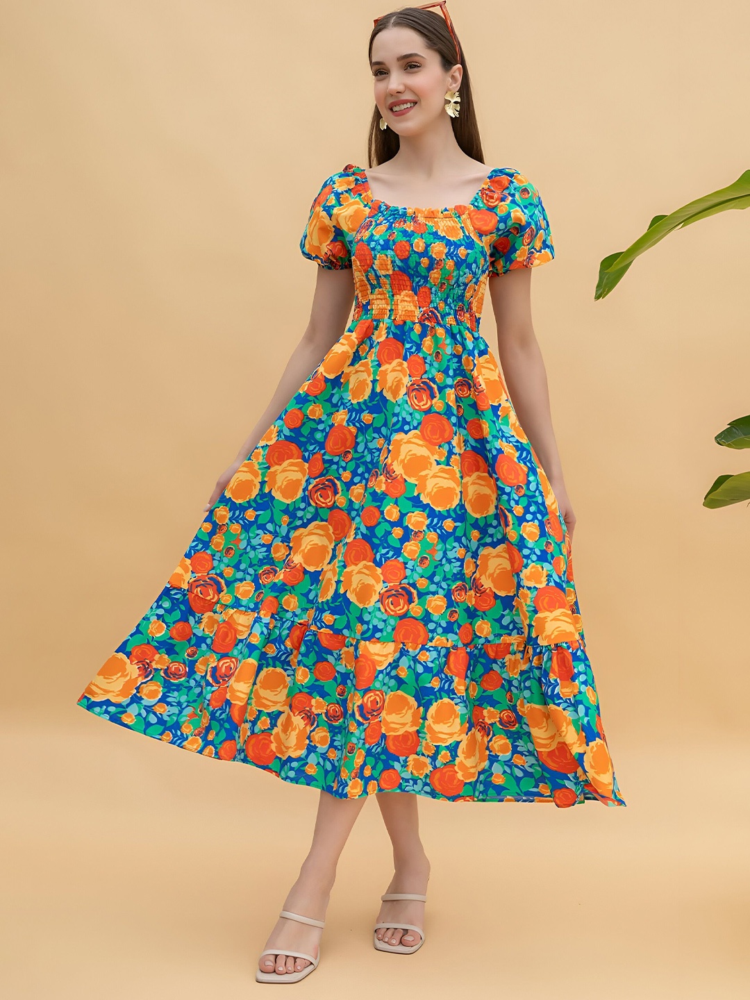 ZWERLON Women Floral Printed Puff Sleeves Square Neck Fit and Flare Midi Dress, Orange
ZWERLON Women Floral Printed Puff Sleeves Square Neck Fit and Flare Midi Dress, Orange