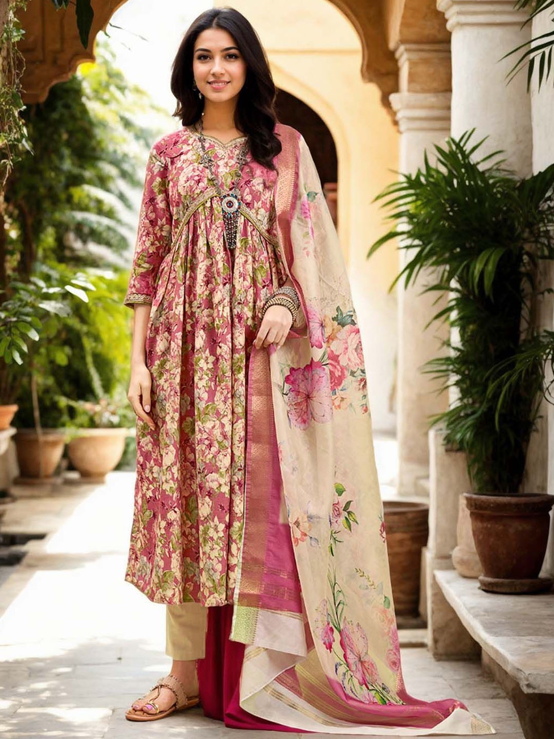 Anouk Floral Printed Empire Sweetheart Neck Anarkali Kurta With Trousers And Dupatta, Pink
Anouk Floral Printed Empire Sweetheart Neck Anarkali Kurta With Trousers And Dupatta, Pink