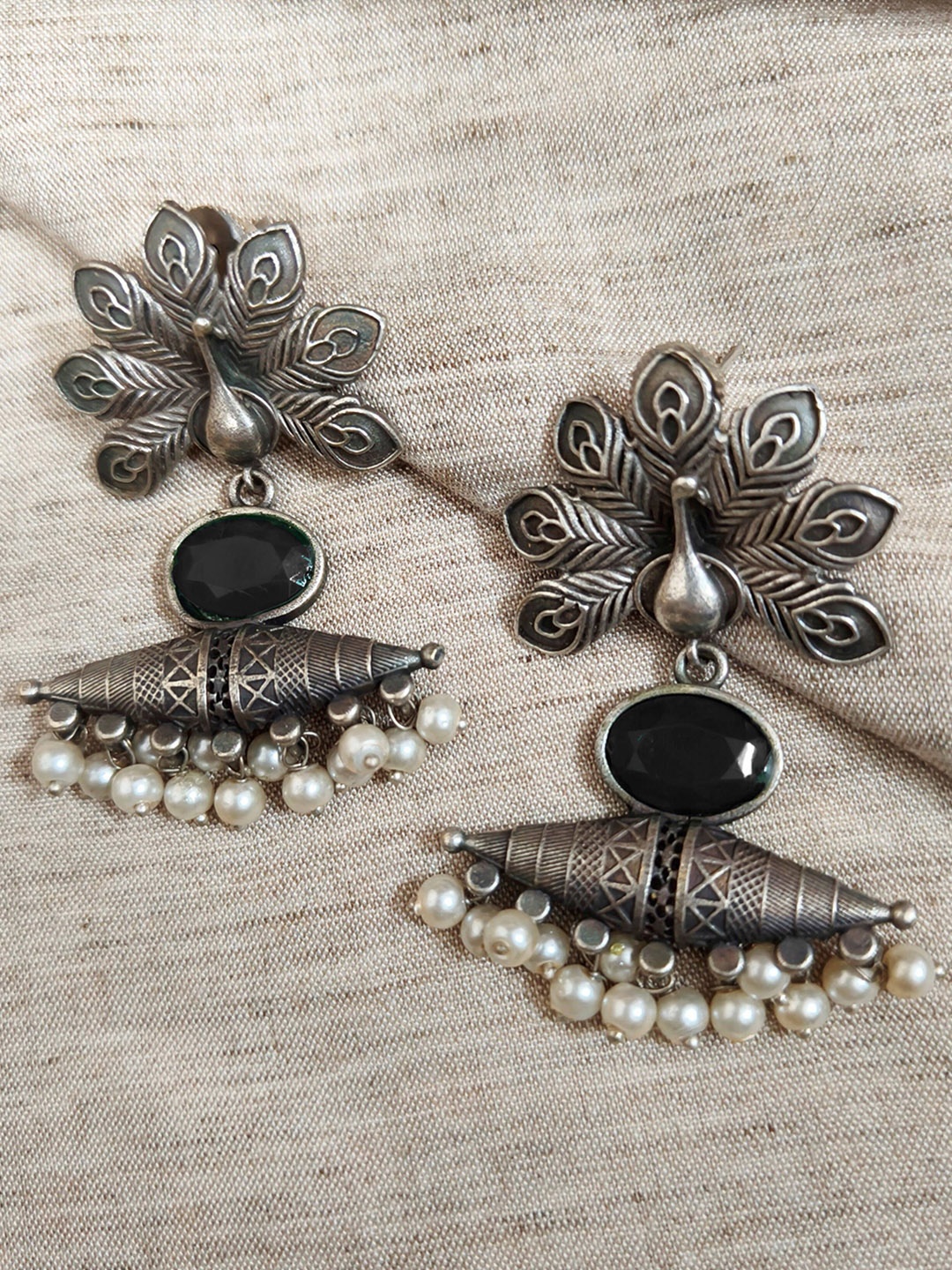 Molcha Artificial Stones Studded And Beaded Contemporary Oxidised Drop Earrings, Silver
Molcha Artificial Stones Studded And Beaded Contemporary Oxidised Drop Earrings, Silver