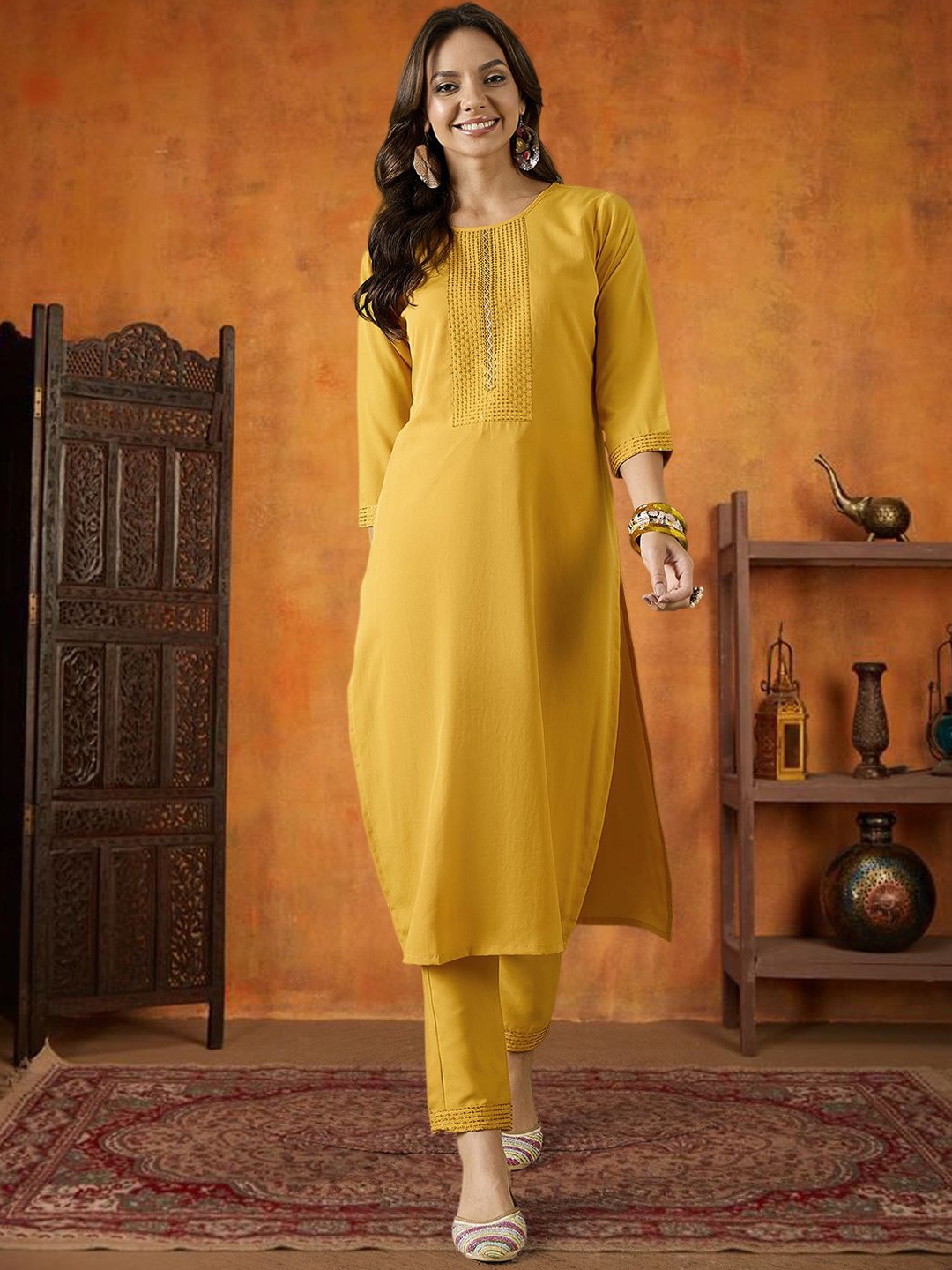 SheWill Striped Embroidered Round Neck Sequinned Straight Kurta With Trouser, Yellow
SheWill Striped Embroidered Round Neck Sequinned Straight Kurta With Trouser, Yellow
