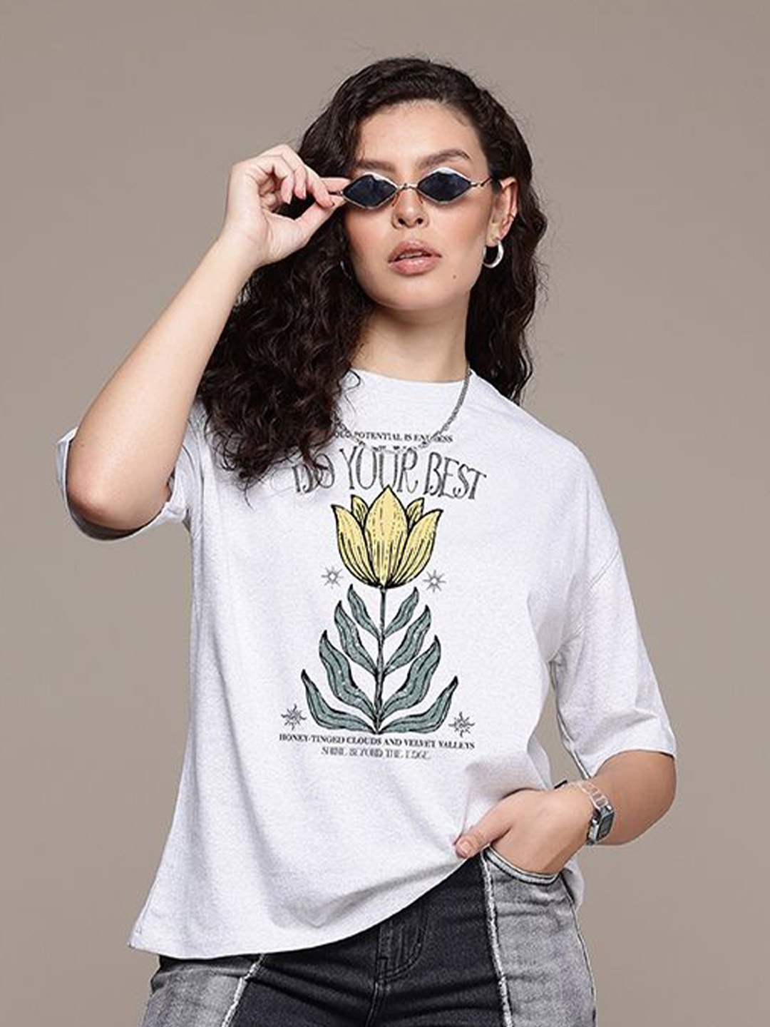 The Roadster Lifestyle Co. Women Graphic Printed Round Neck Cotton Oversized T-shirt, White
The Roadster Lifestyle Co. Women Graphic Printed Round Neck Cotton Oversized T-shirt, White